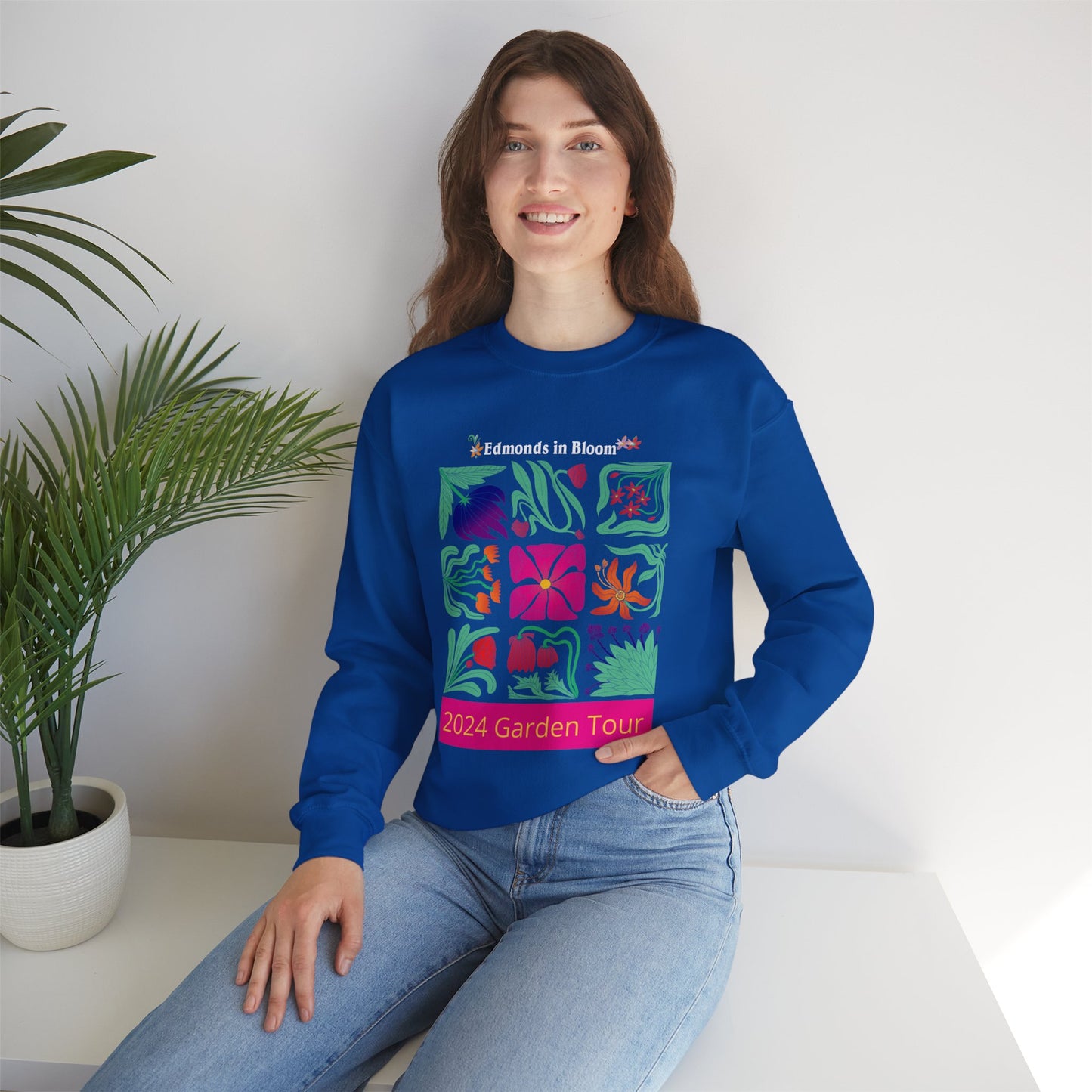Edmonds in Bloom 2024 Garden Tour Unisex Heavy Blend™ Crewneck Sweatshirt (Blocks)