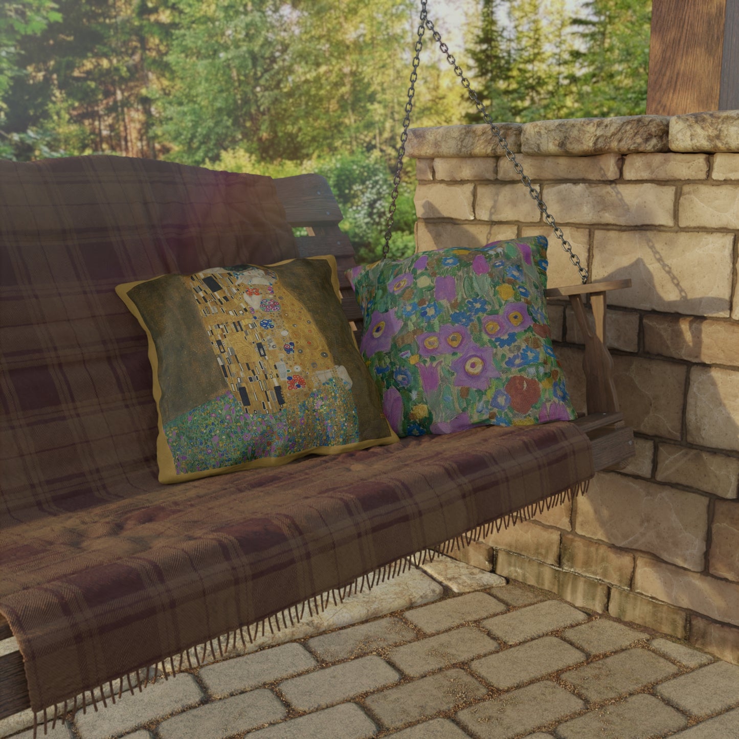 Klimt Kiss Outdoor Pillows