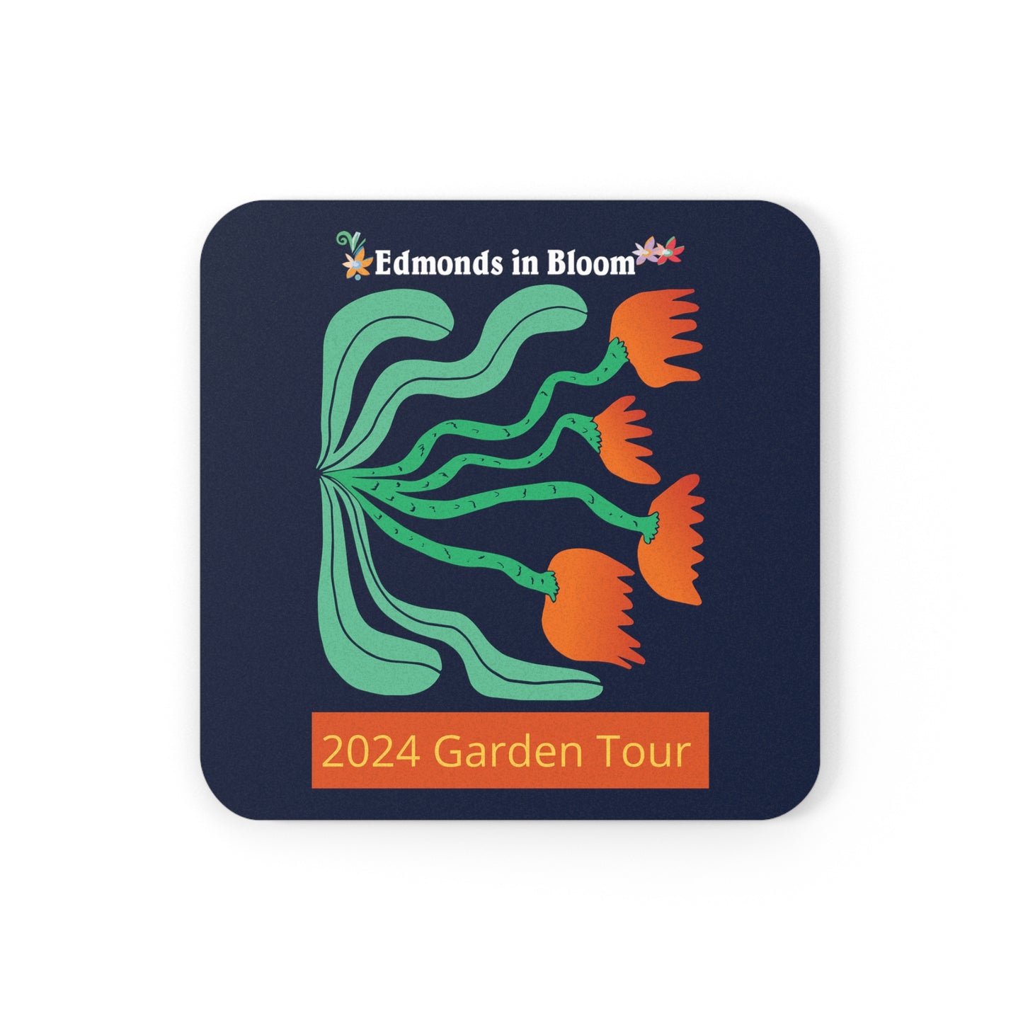 Edmonds in Bloom 2024 Garden Tour Cork Back Coaster (Orange Tulips)