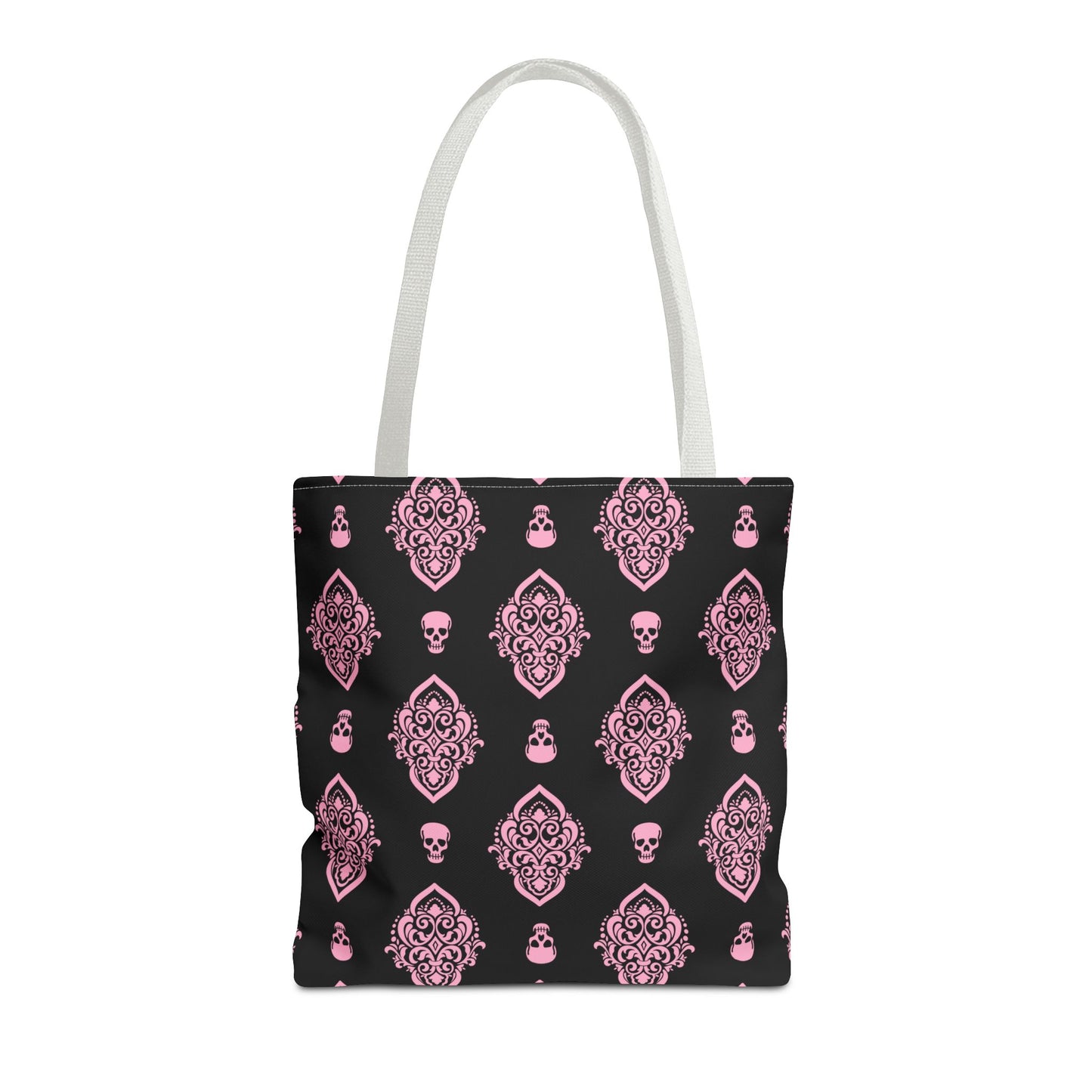 PInk and Black Skull Damask Tote Bag