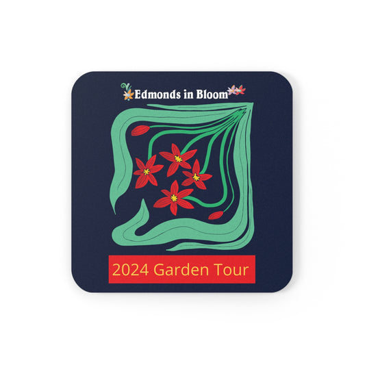 Edmonds in Bloom 2024 Garden Tour Cork Back Coaster (Red Daisies)