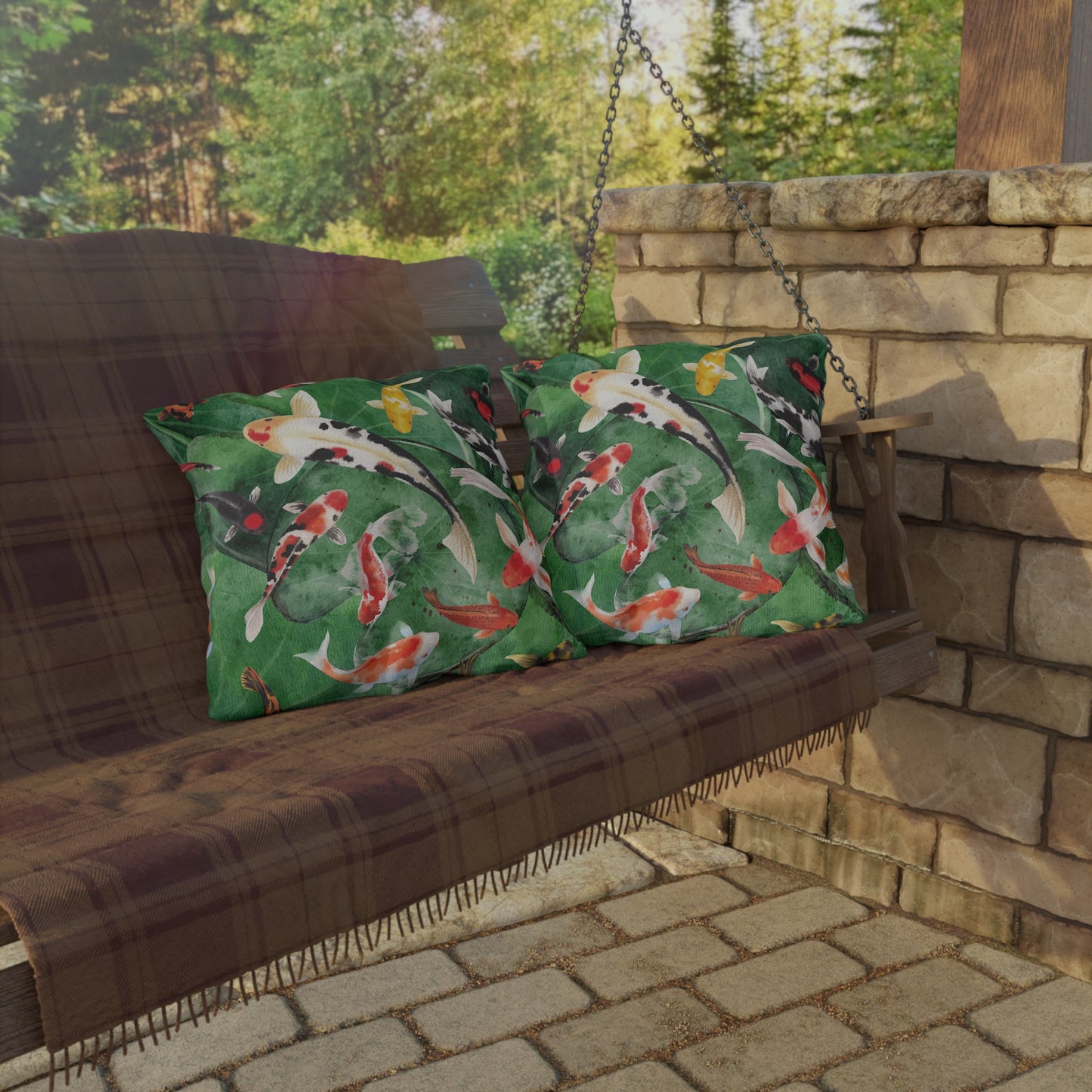 Koi Fish Watercolor Outdoor Pillows