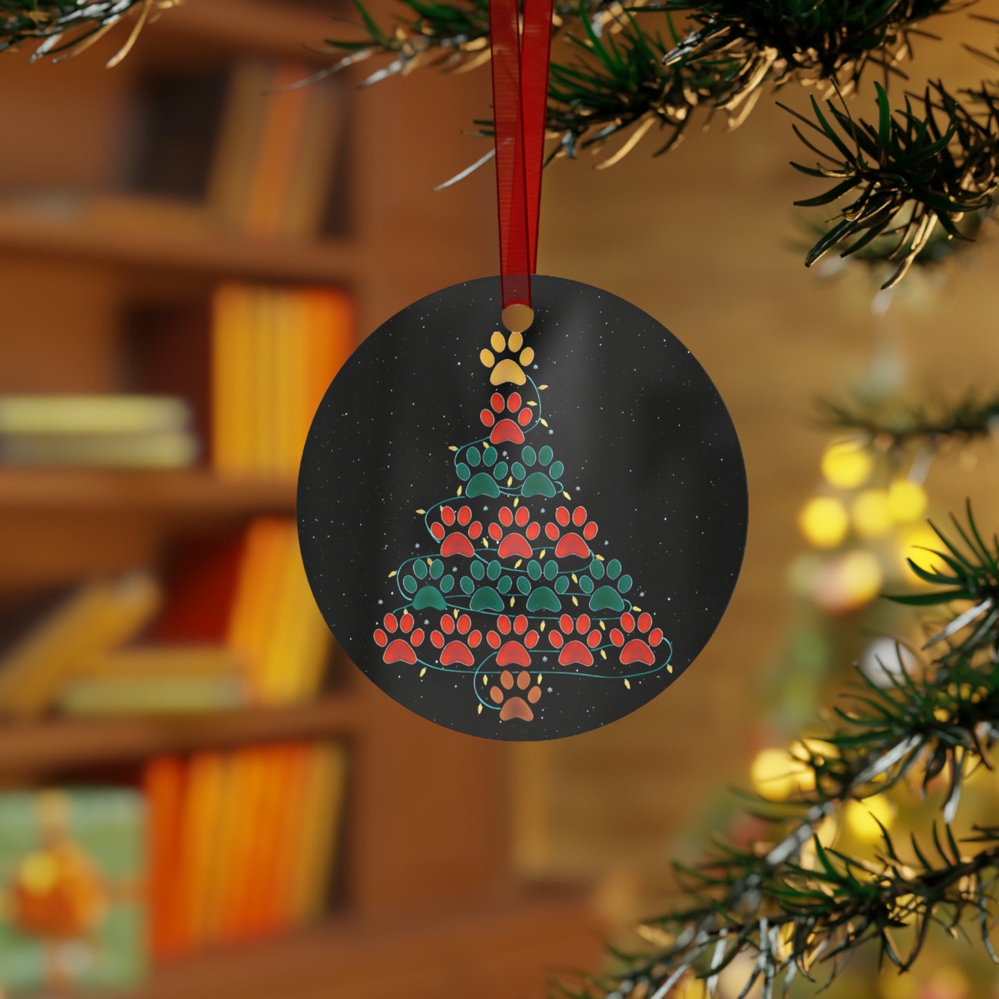 Paw Print Christmas Tree Metal Ornaments
