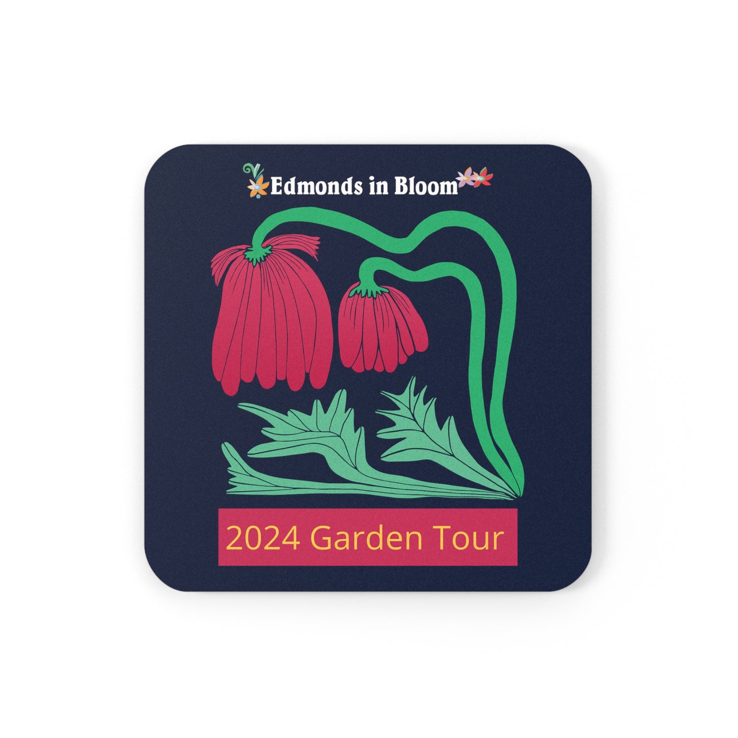 Edmonds in Bloom 2024 Garden Tour Cork Back Coaster (Red Drooping Flowers)
