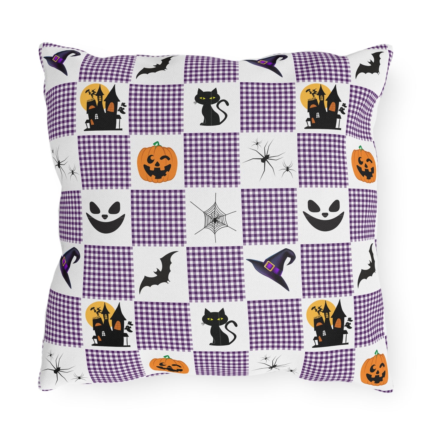 Halloween Purple Checked Outdoor Pillows