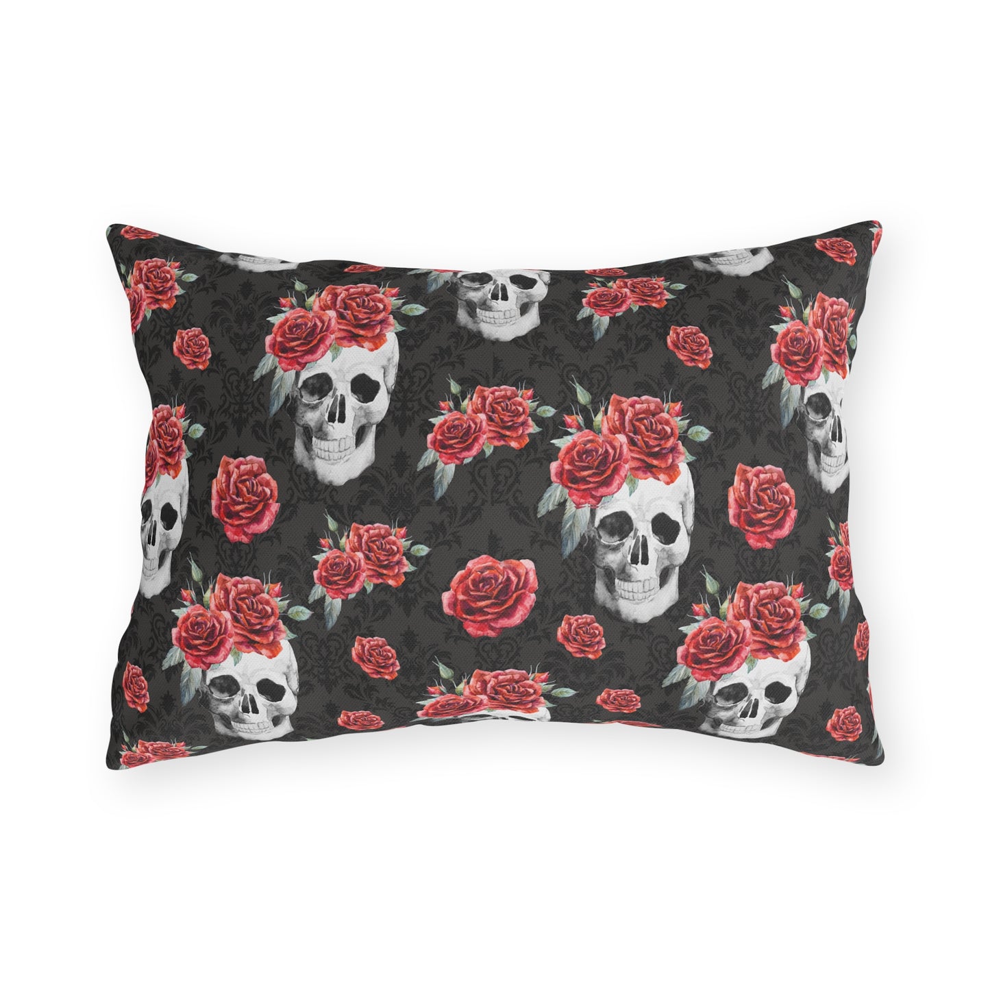 Red Rose and Skull Damask Tote Bag Outdoor Pillows