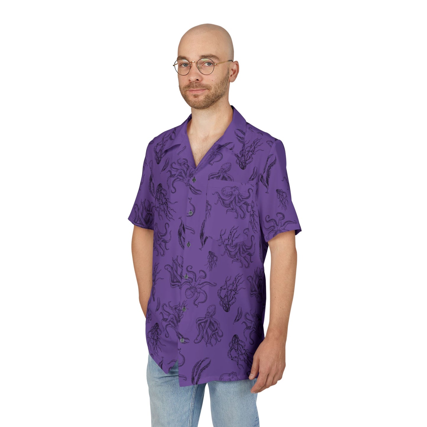 Octopus Swimming in Purple Sea Men's Hawaiian Shirt