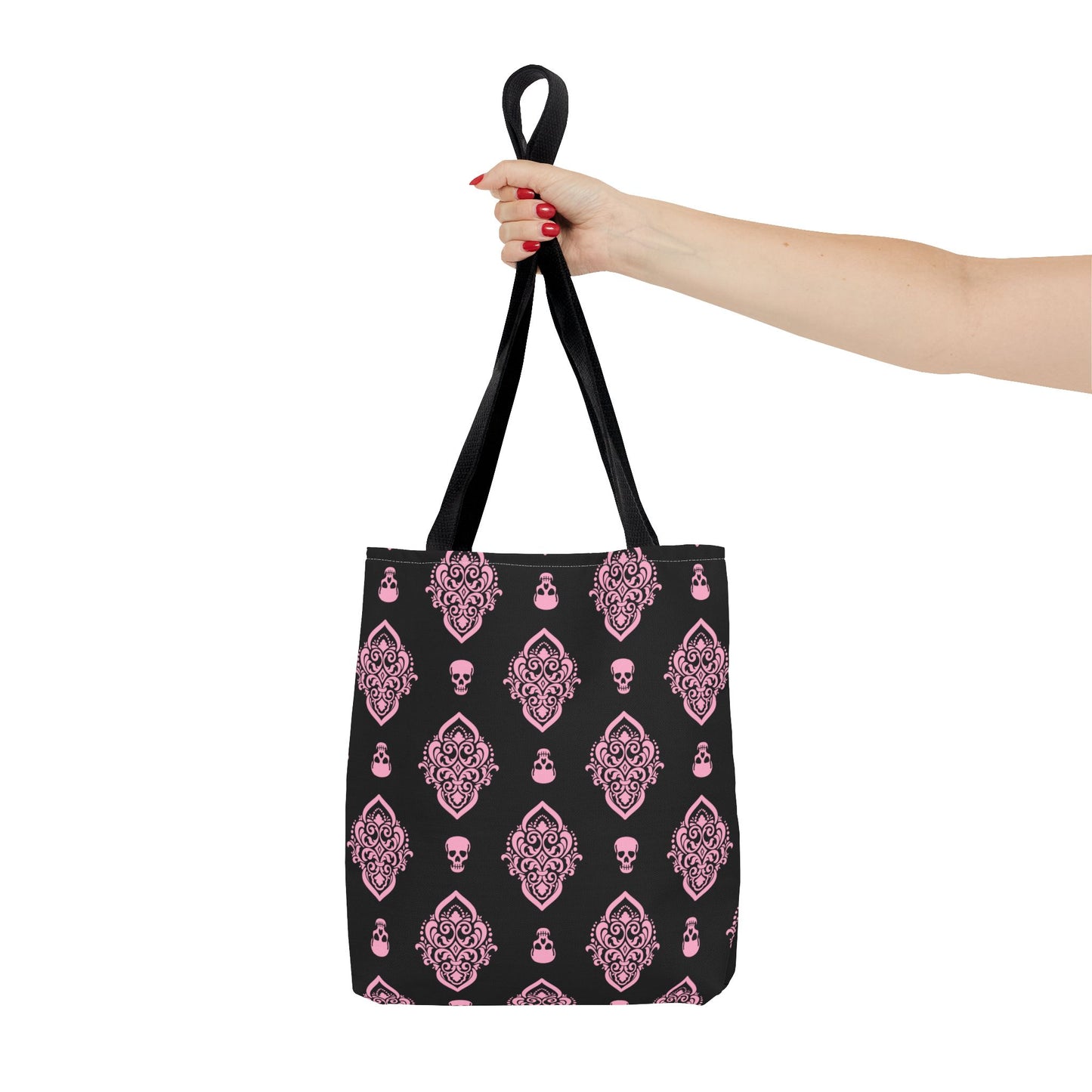 PInk and Black Skull Damask Tote Bag