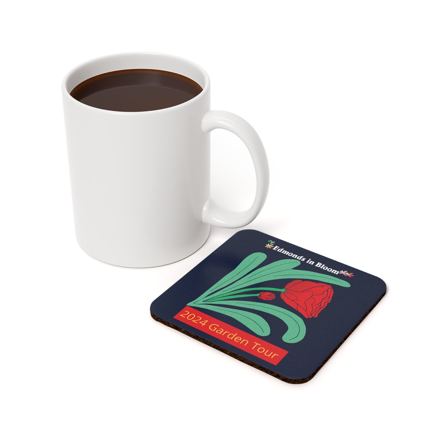 Edmonds in Bloom 2024 Garden Tour Cork Back Coaster (Red Roses)