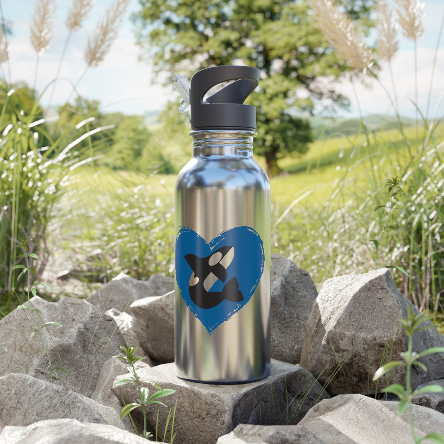 Orca Love Stainless Steel Water Bottle With Straw, 20oz