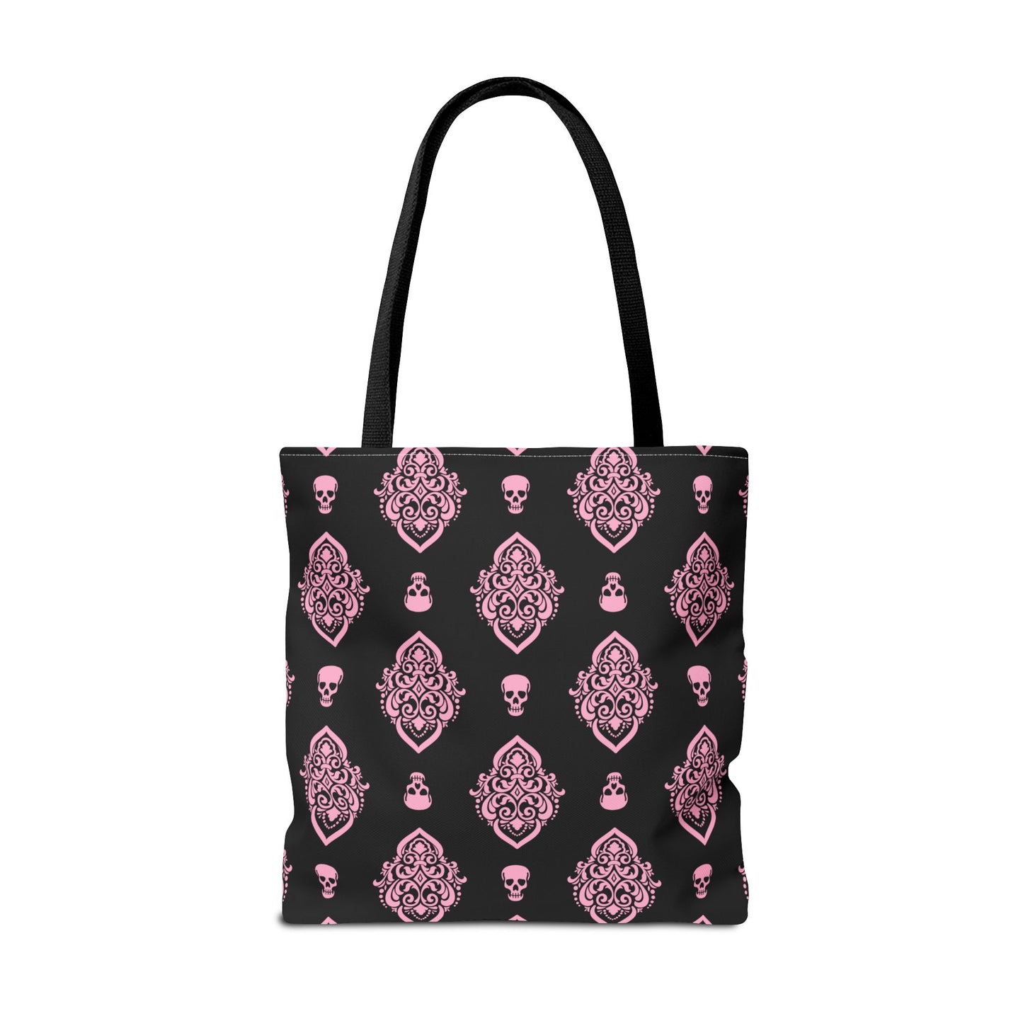 PInk and Black Skull Damask Tote Bag