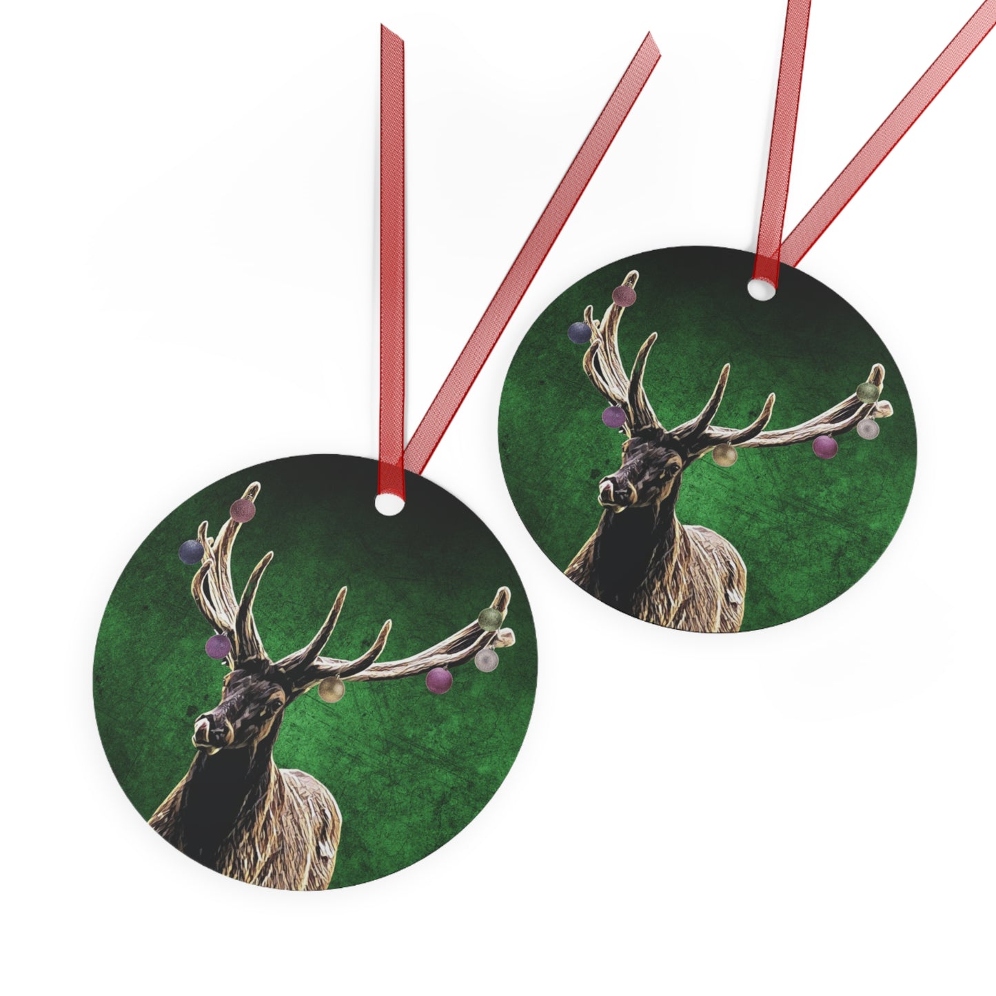 Holiday Elk with Holiday Balls Metal Ornaments