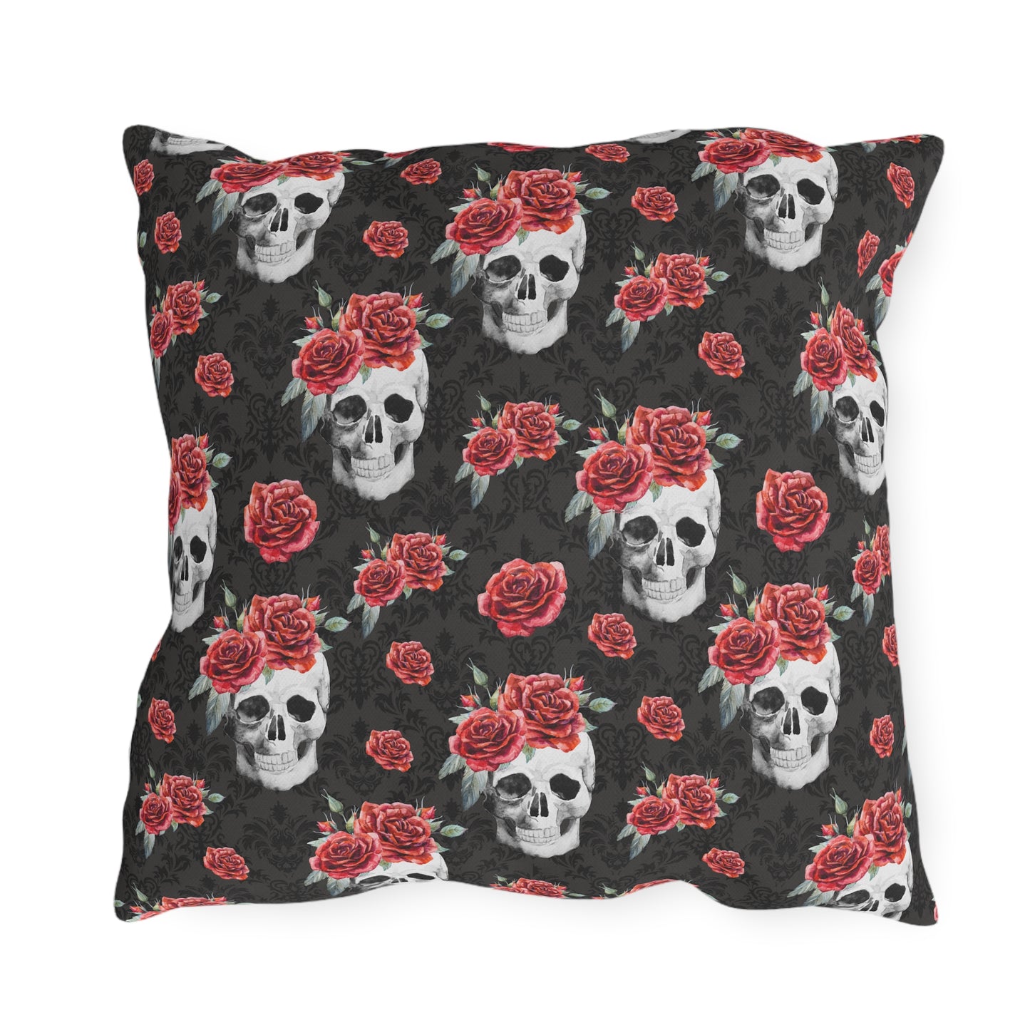 Red Rose and Skull Damask Tote Bag Outdoor Pillows