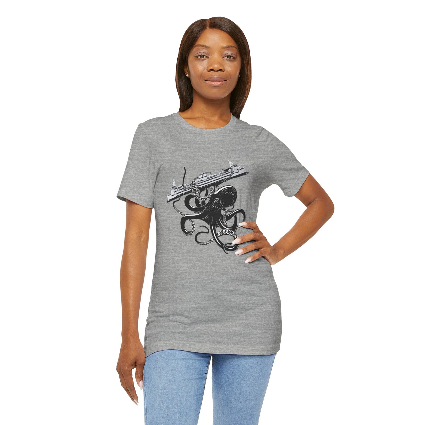 Octopus Attacks Ferry Unisex Jersey Short Sleeve Tee