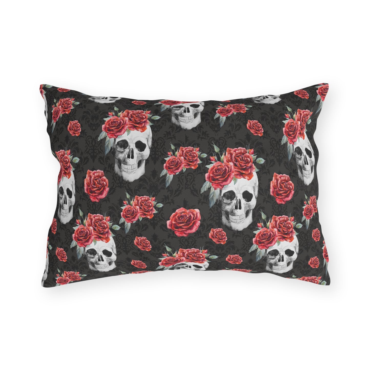 Red Rose and Skull Damask Tote Bag Outdoor Pillows