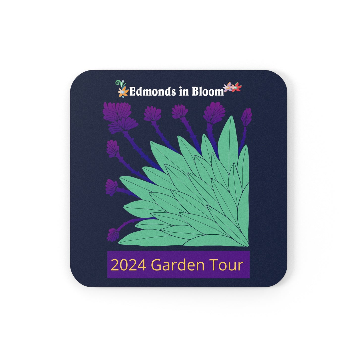 Edmonds in Bloom 2024 Garden Tour Cork Back Coaster (Purple Agave)