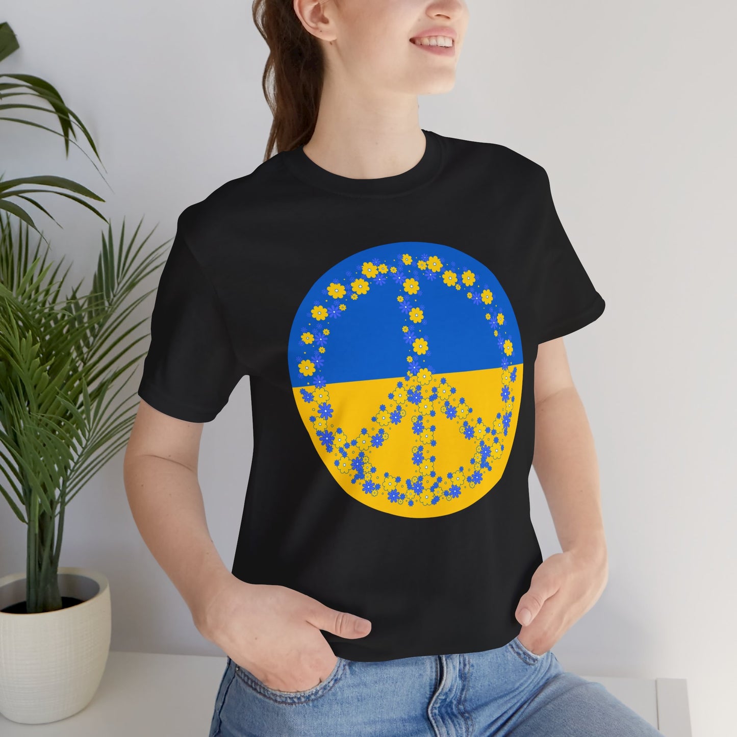 Ukrainian Flag Floral Peace Sign T-shirt