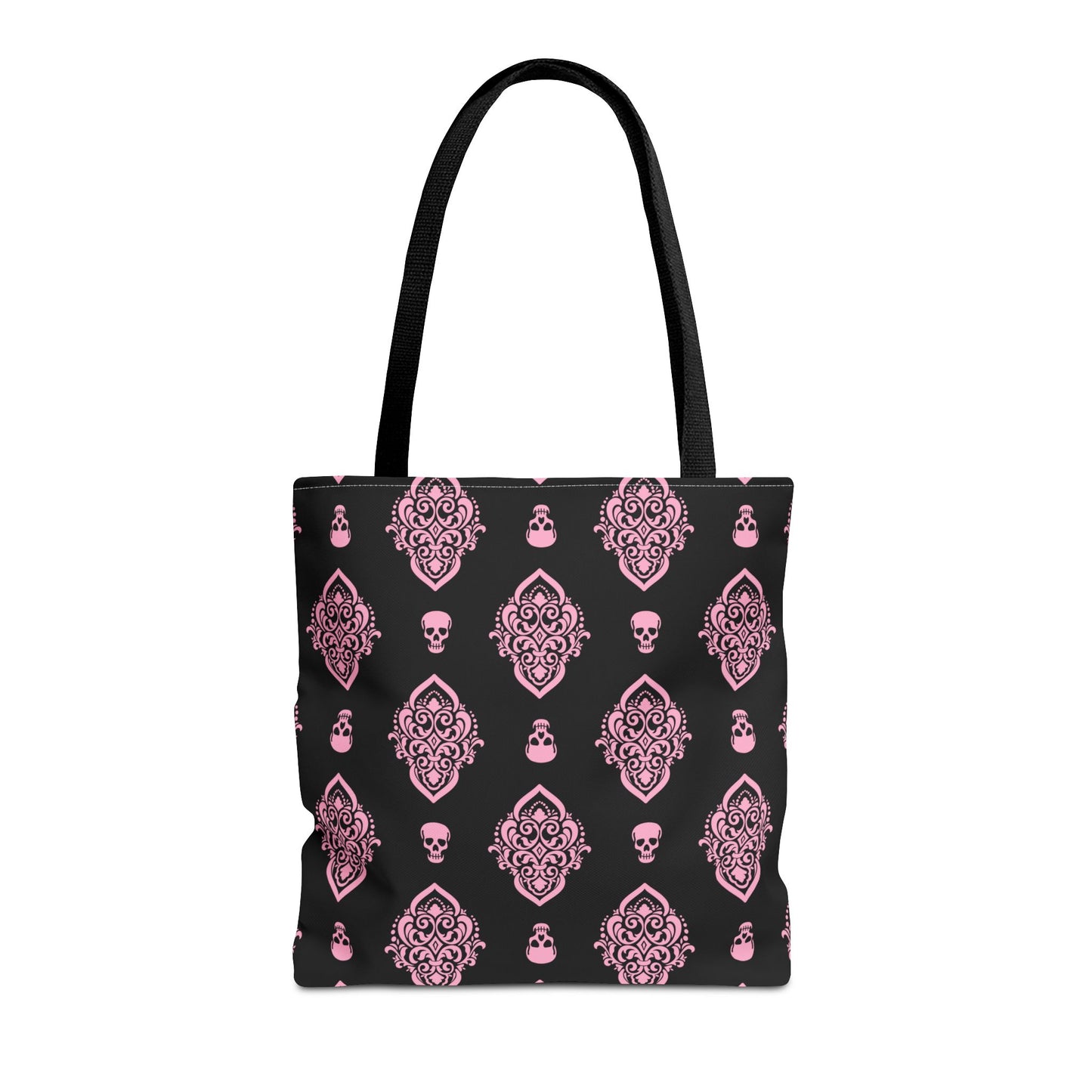 PInk and Black Skull Damask Tote Bag