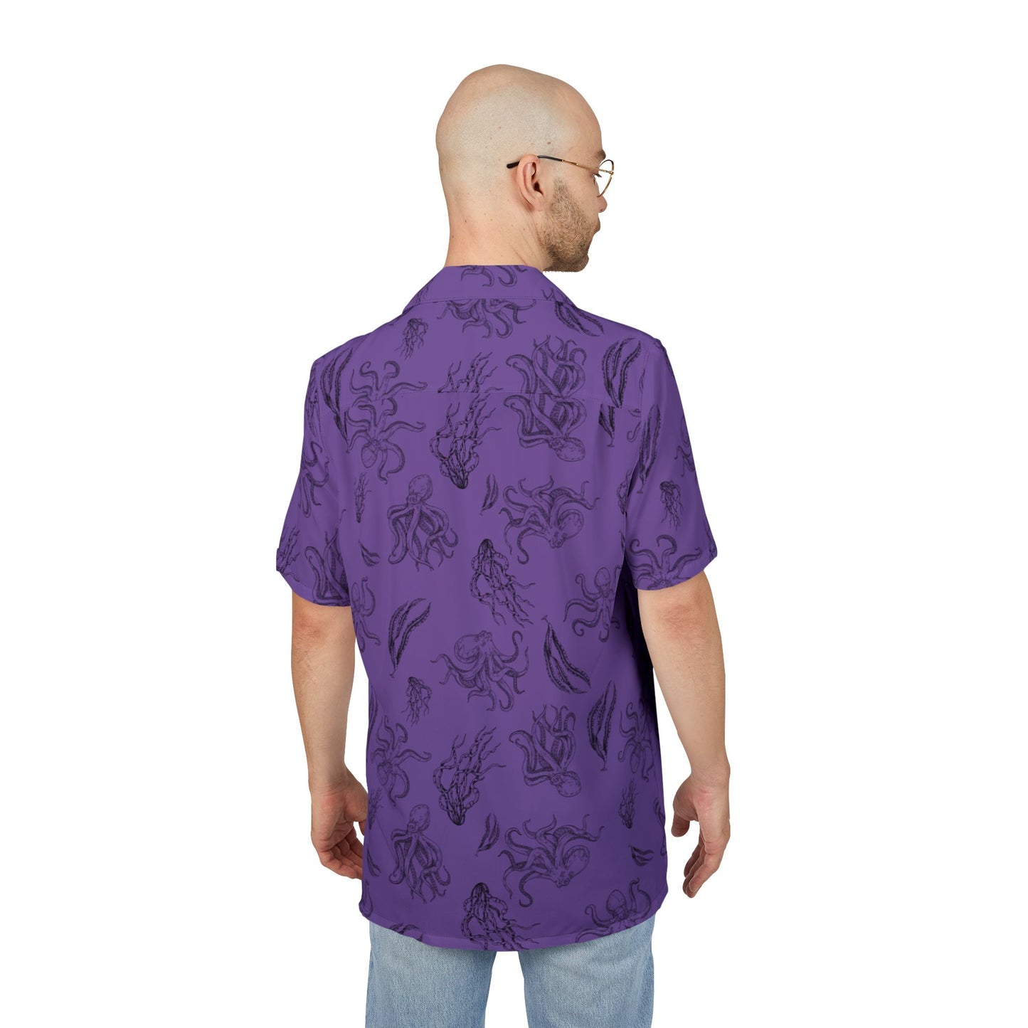 Octopus Swimming in Purple Sea Men's Hawaiian Shirt