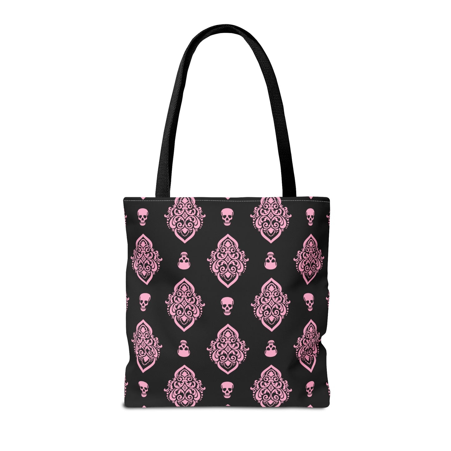 PInk and Black Skull Damask Tote Bag