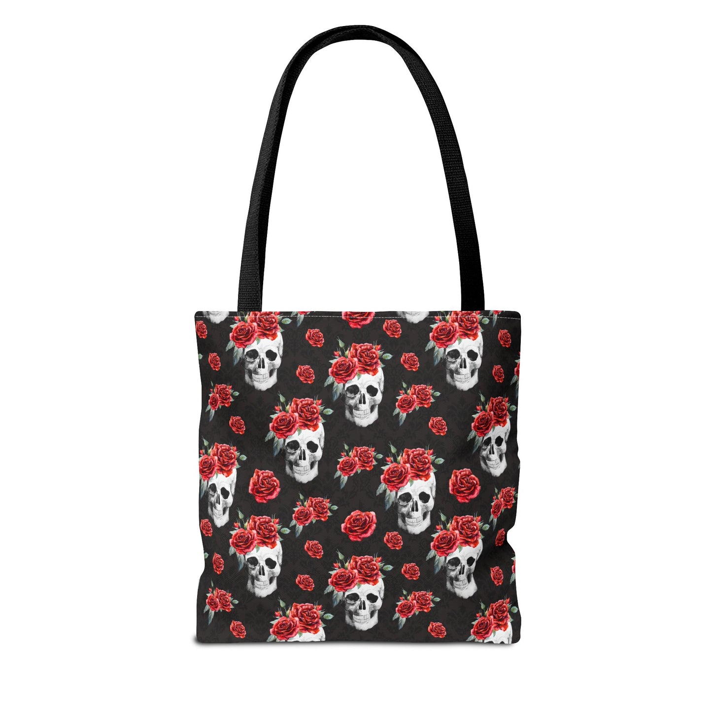 Red Rose and Skull Damask Tote Bag
