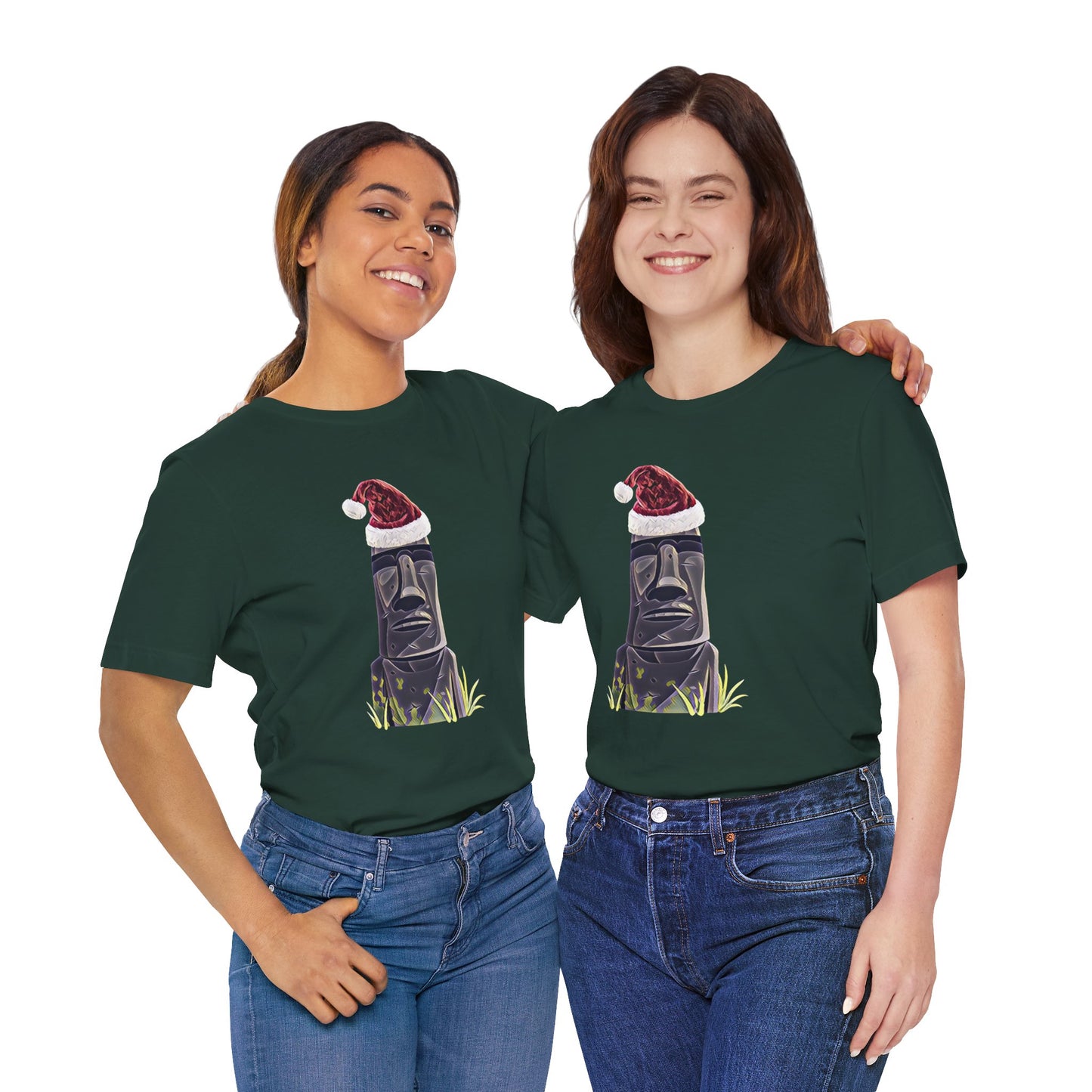 Holiday Moai Easter Island Statue in Santa Hat T-shirt