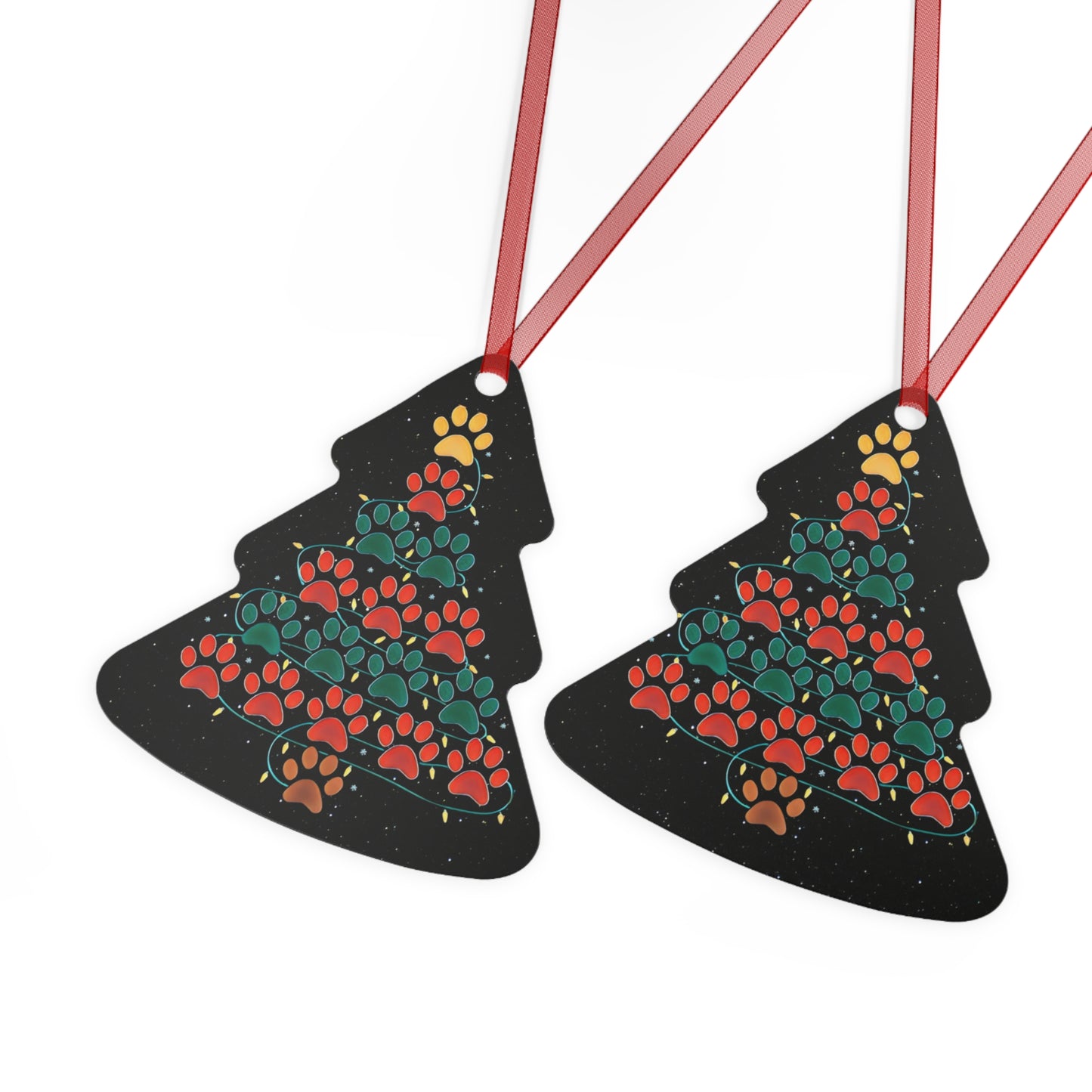 Paw Print Christmas Tree Metal Ornaments