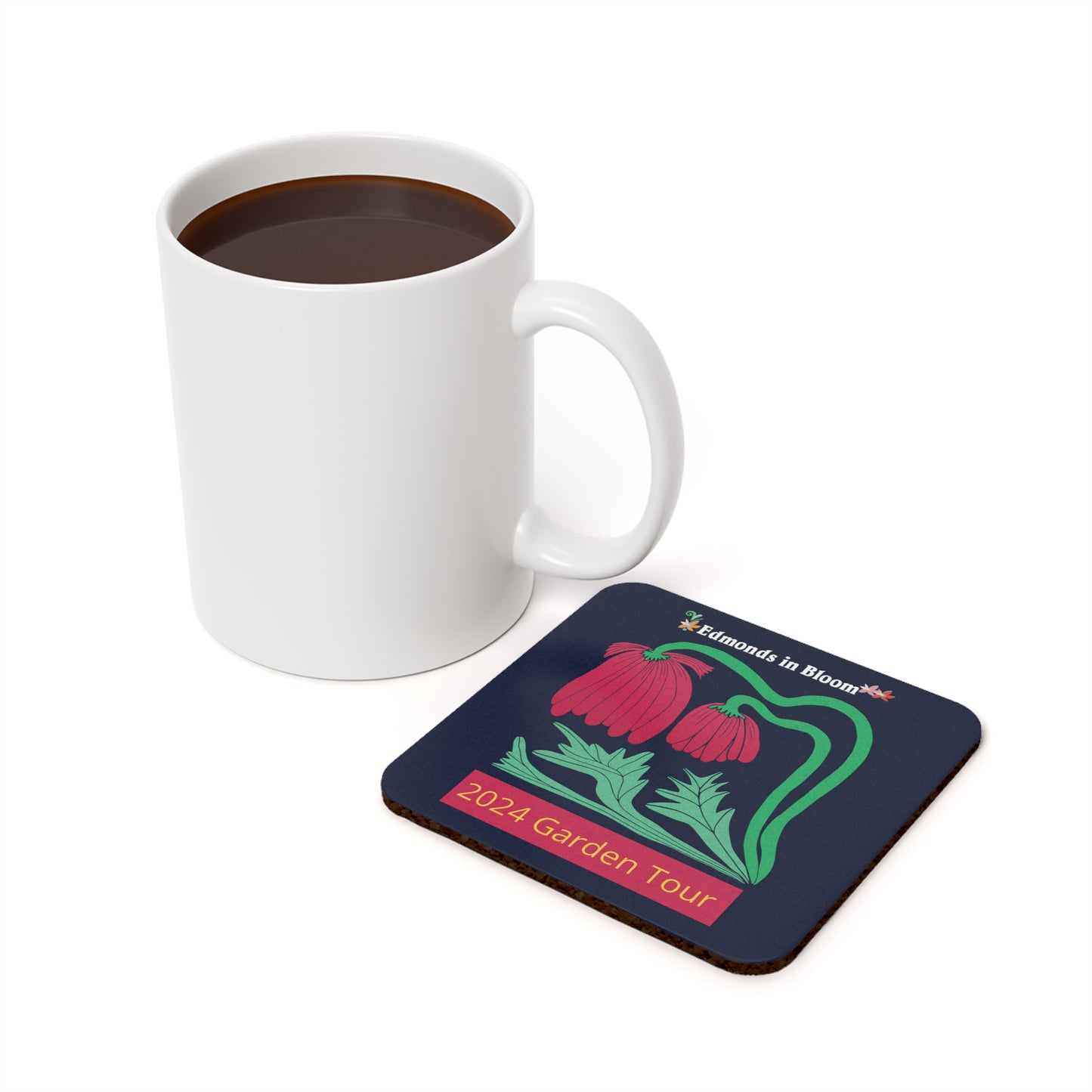 Edmonds in Bloom 2024 Garden Tour Cork Back Coaster (Red Drooping Flowers)