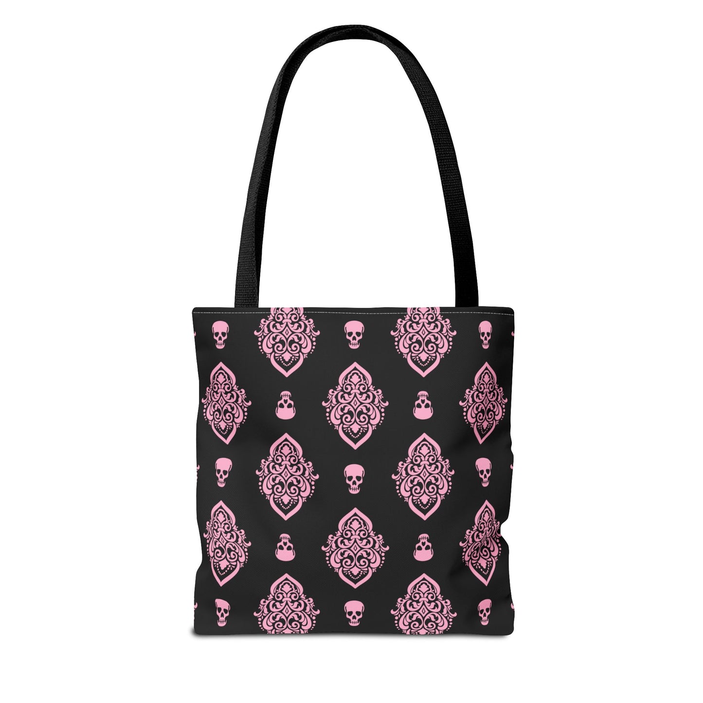 PInk and Black Skull Damask Tote Bag