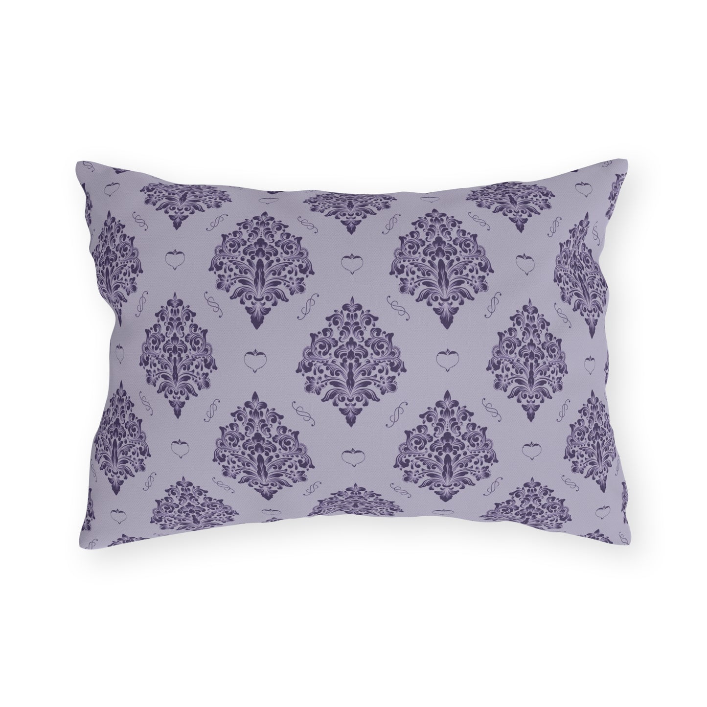 Purple Damask with Hearts on Heather Outdoor Pillows