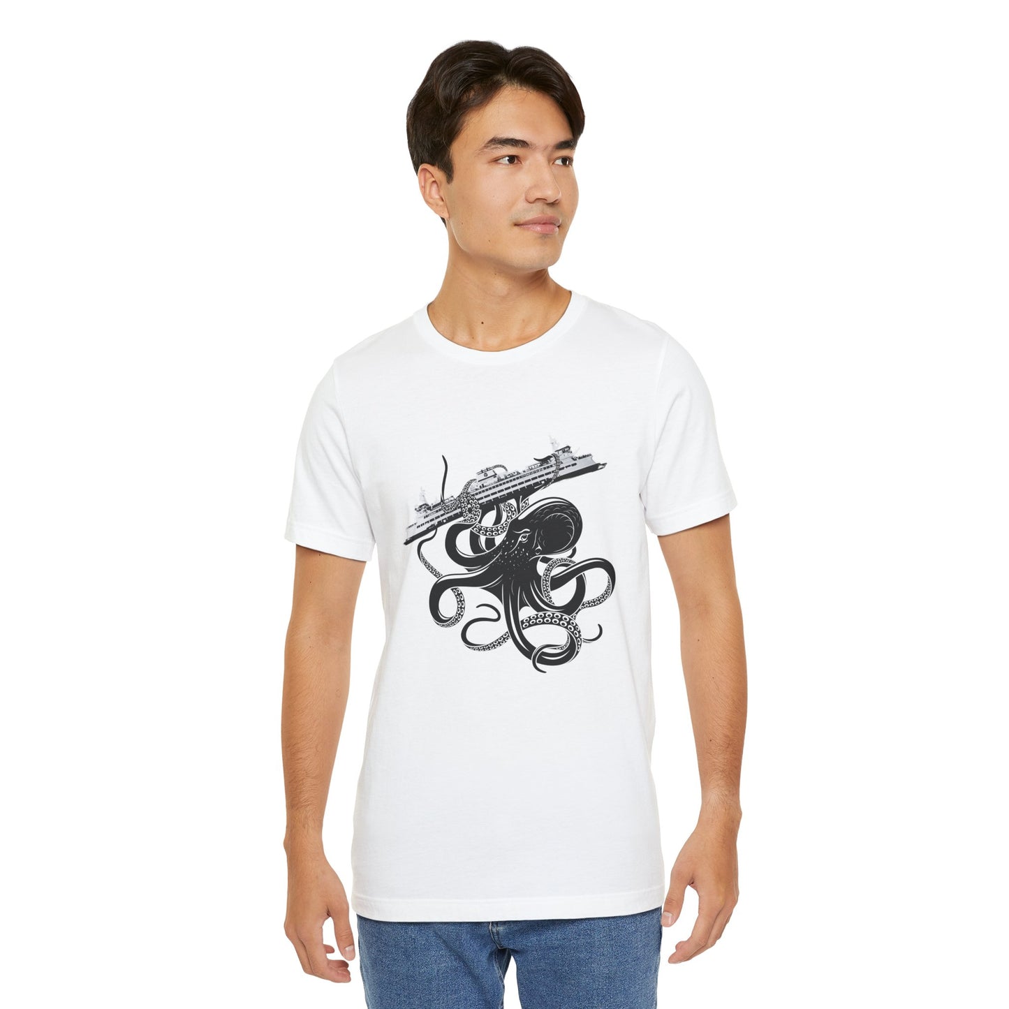 Octopus Attacks Ferry Unisex Jersey Short Sleeve Tee