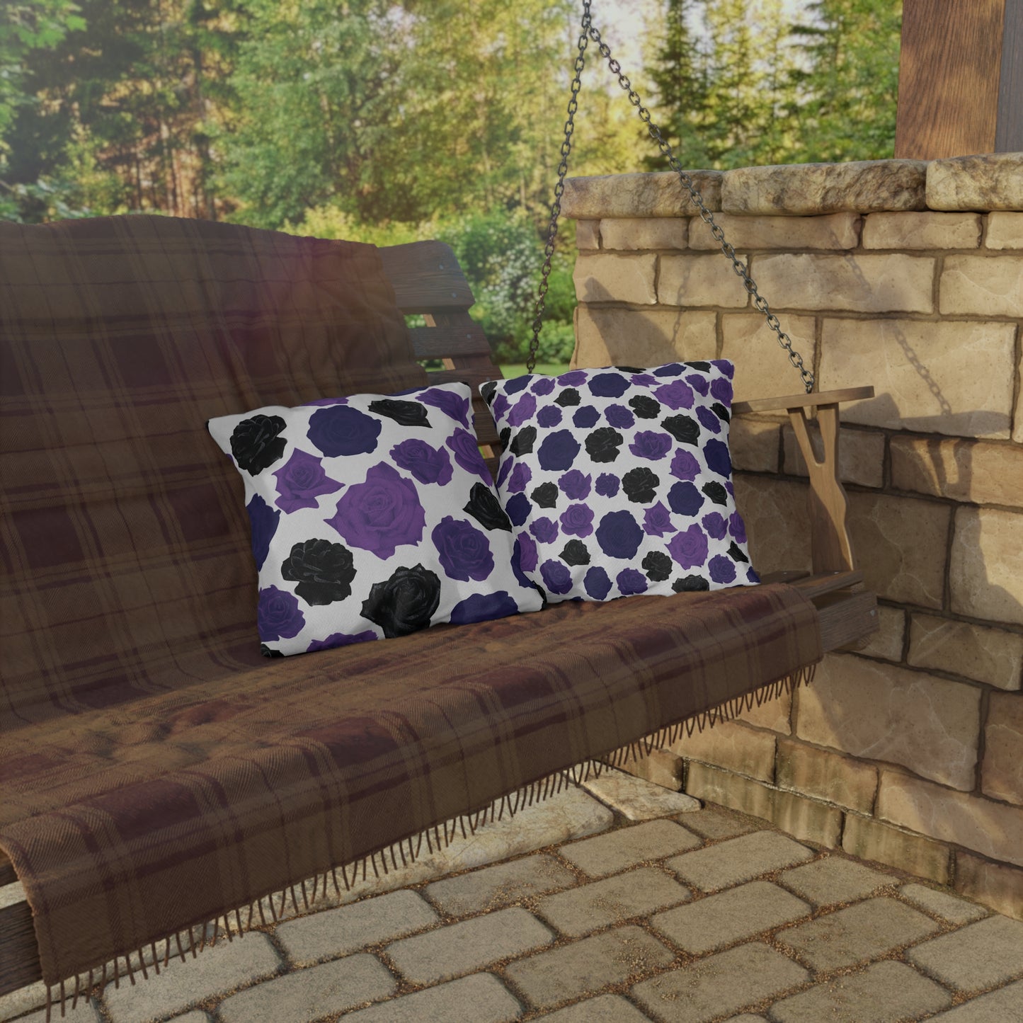 Dark Purple Roses Outdoor Pillows