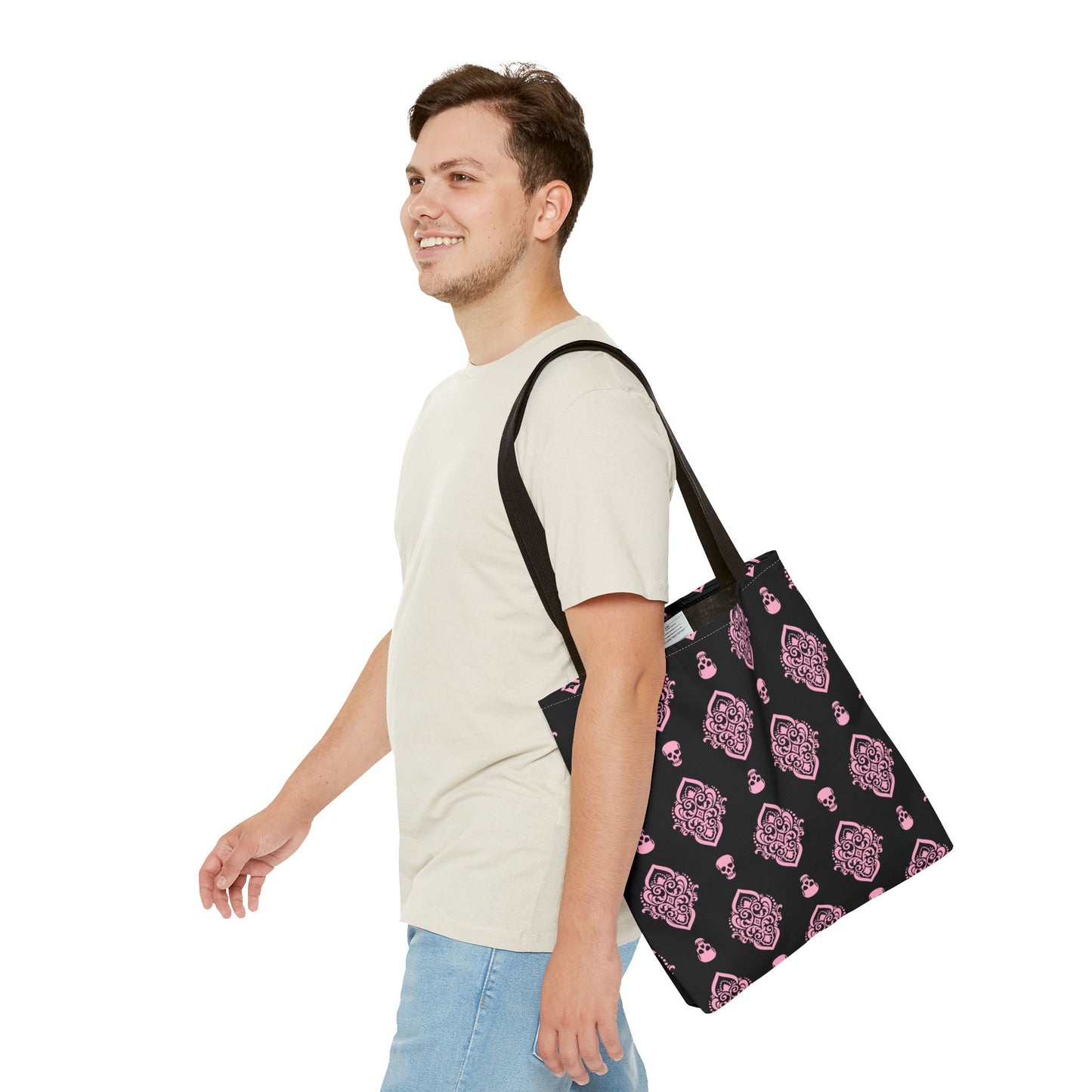 PInk and Black Skull Damask Tote Bag