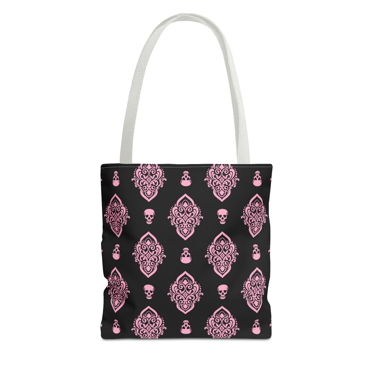 PInk and Black Skull Damask Tote Bag
