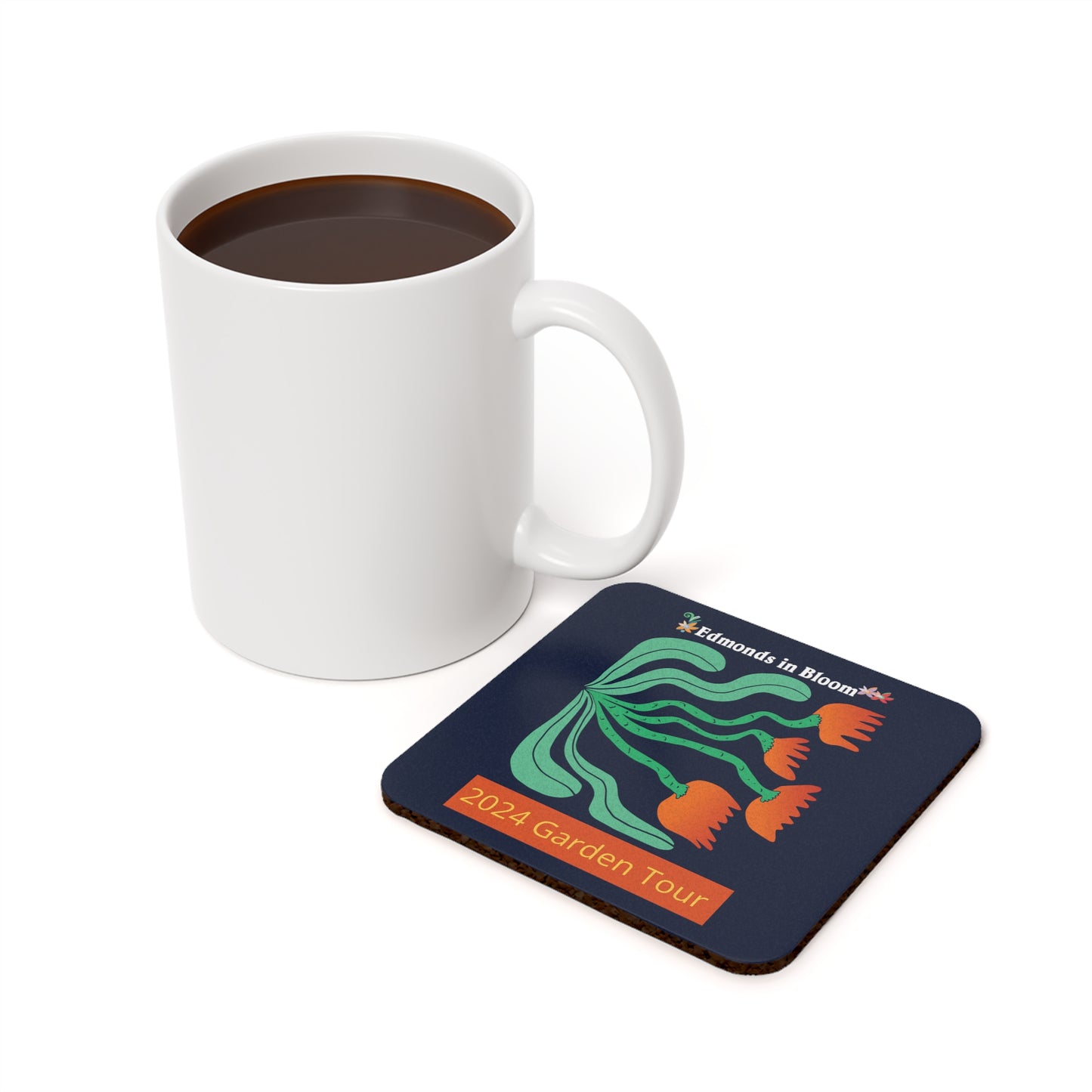 Edmonds in Bloom 2024 Garden Tour Cork Back Coaster (Orange Tulips)