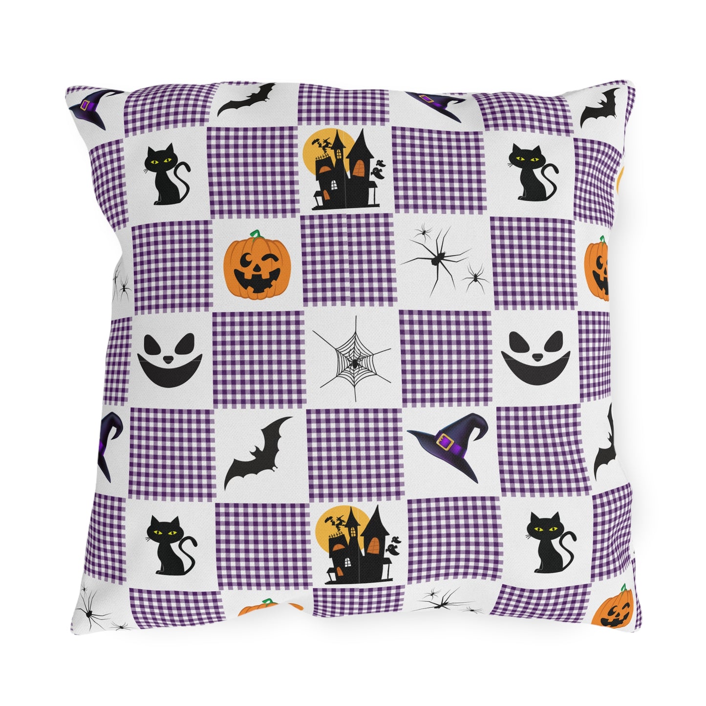 Halloween Purple Checked Outdoor Pillows