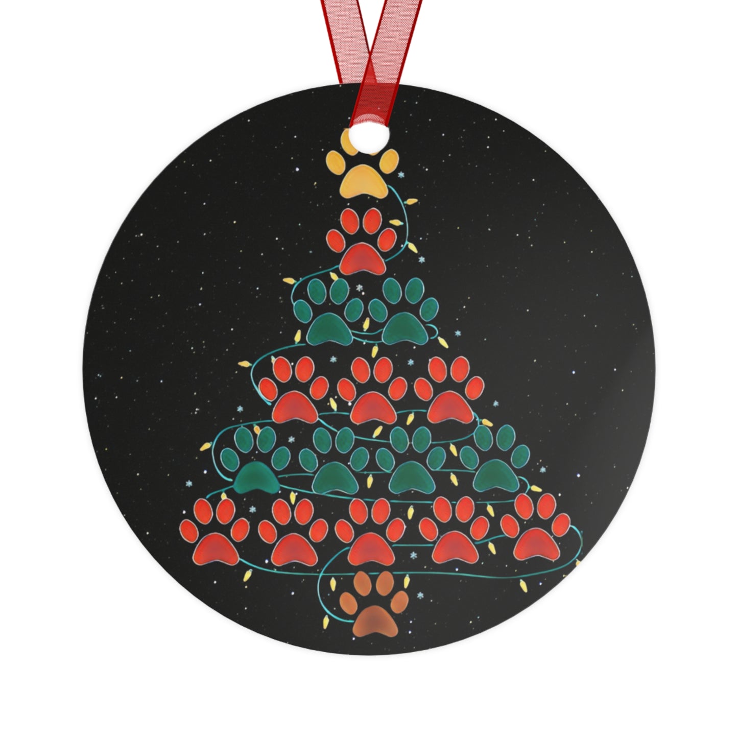 Paw Print Christmas Tree Metal Ornaments