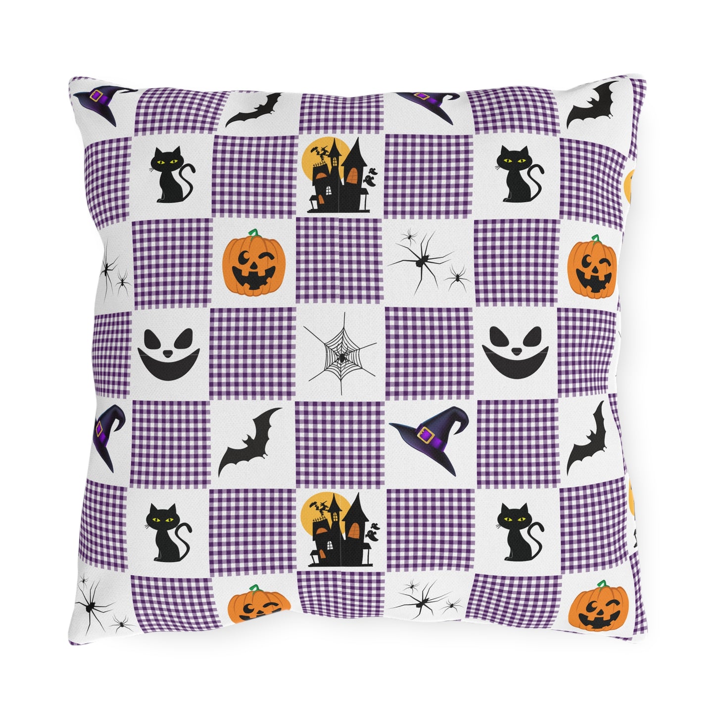 Halloween Purple Checked Outdoor Pillows