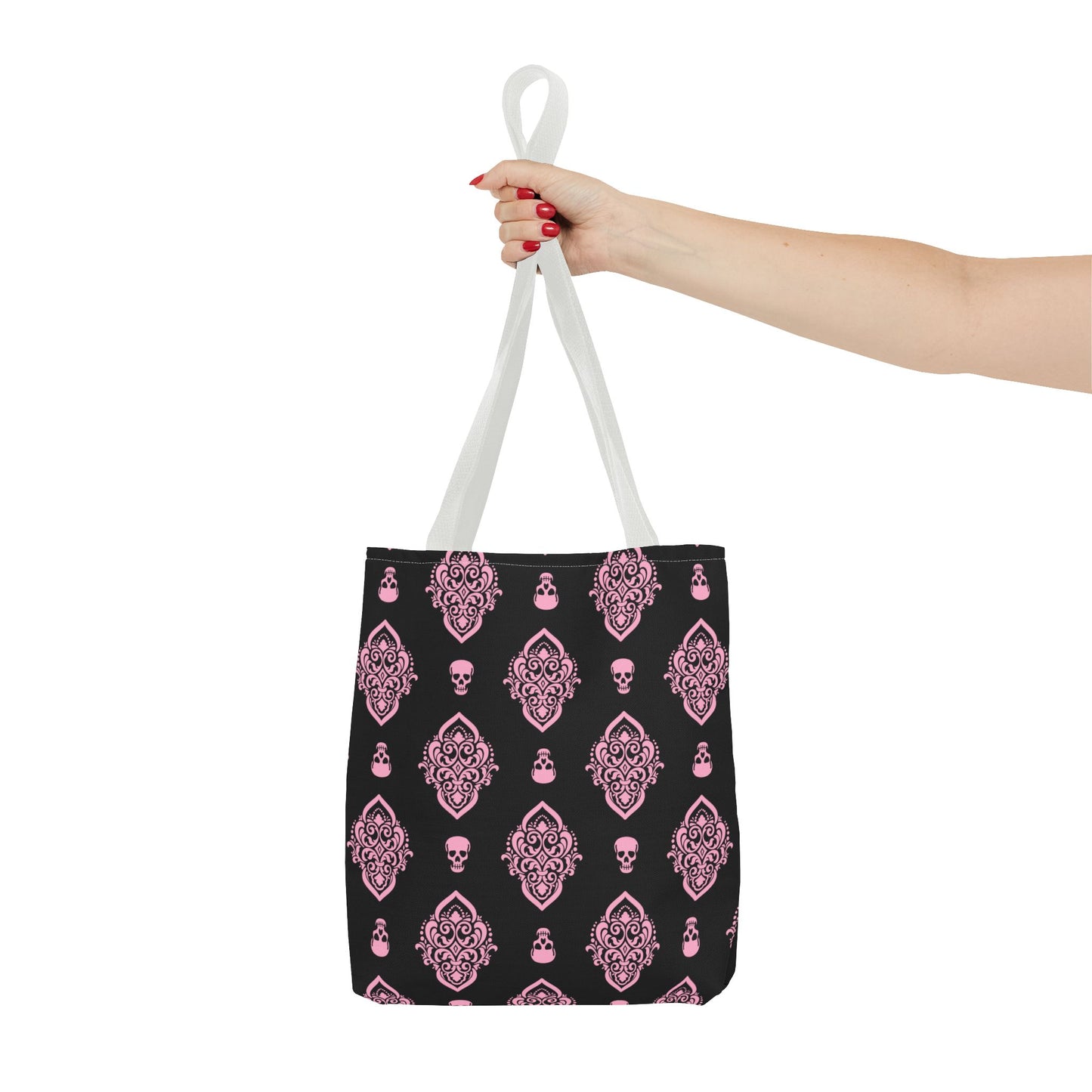 PInk and Black Skull Damask Tote Bag