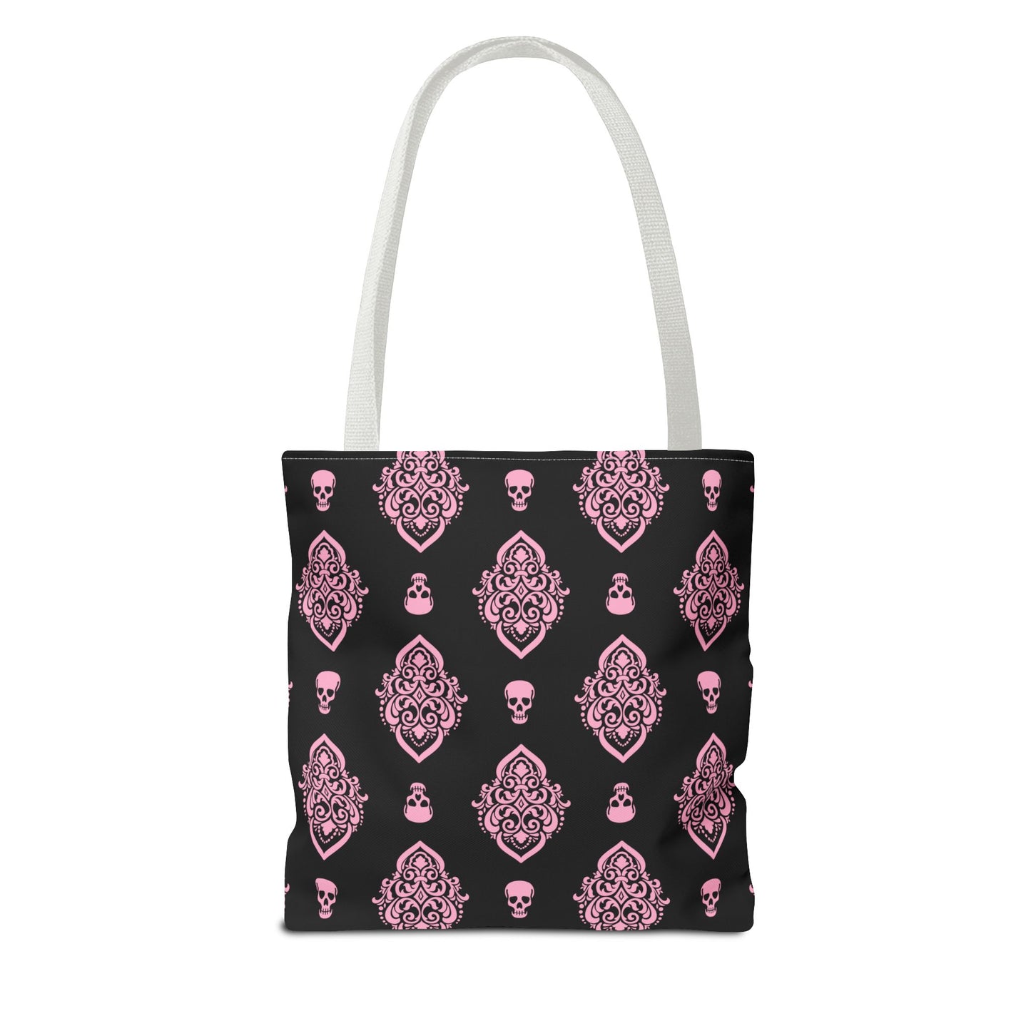 PInk and Black Skull Damask Tote Bag