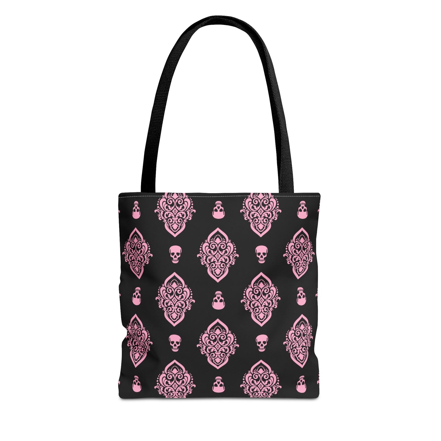 PInk and Black Skull Damask Tote Bag