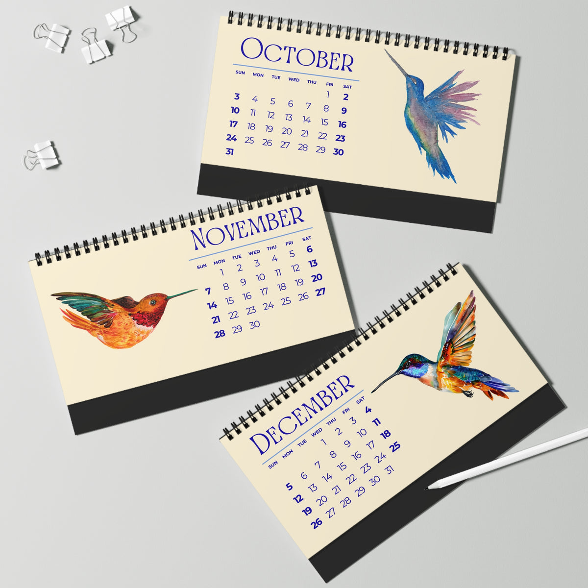 Watercolor Hummingbirds of 2027 Desktop Calendar