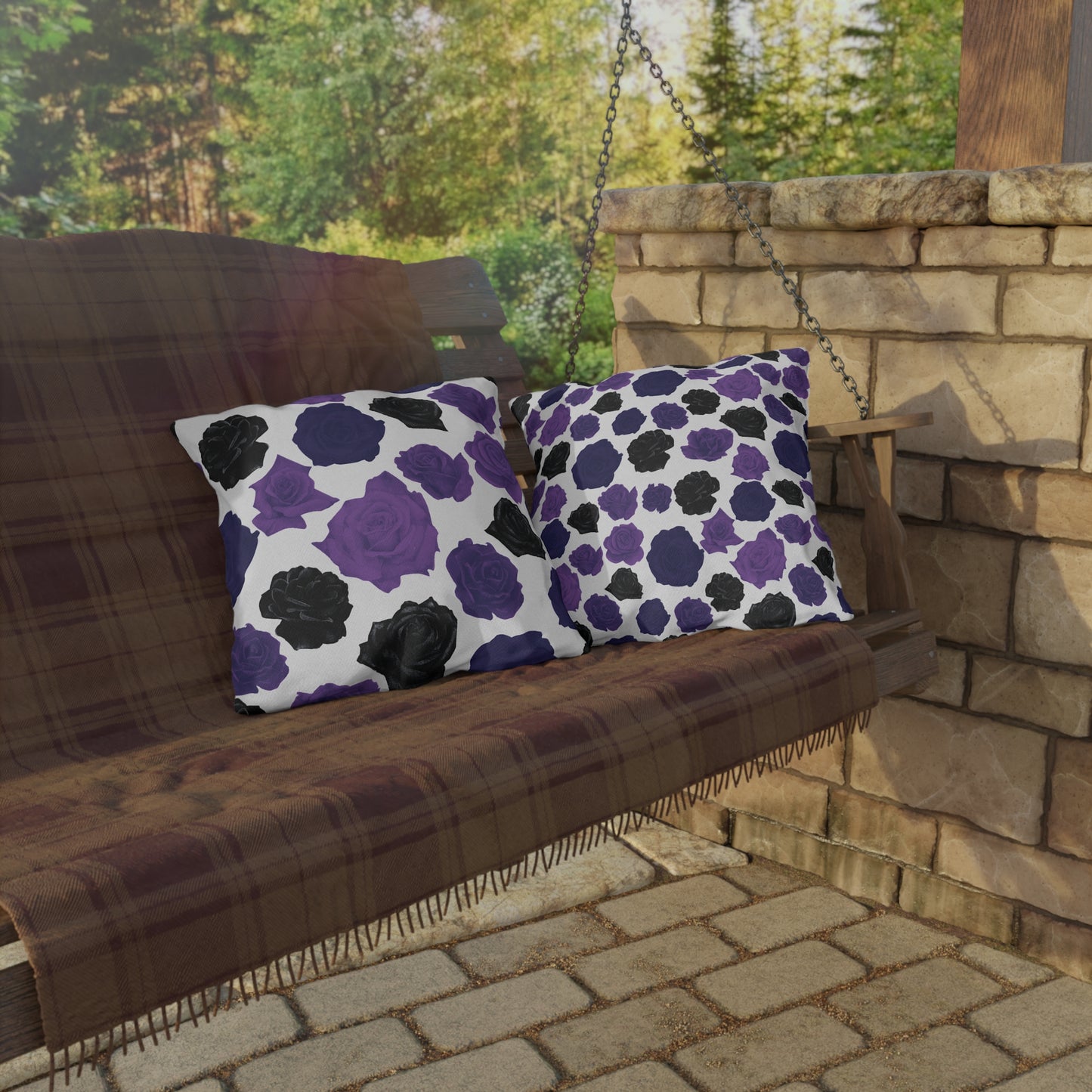 Dark Purple Roses Outdoor Pillows