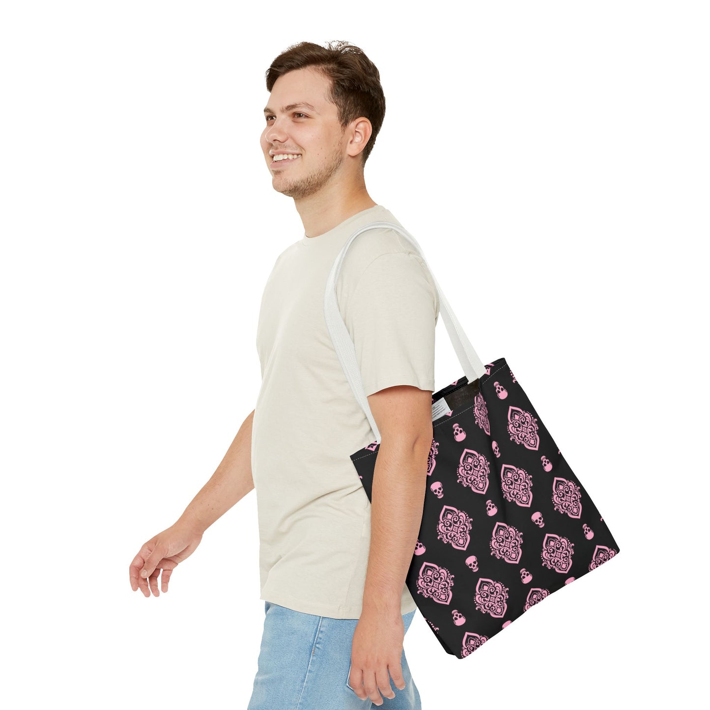 PInk and Black Skull Damask Tote Bag