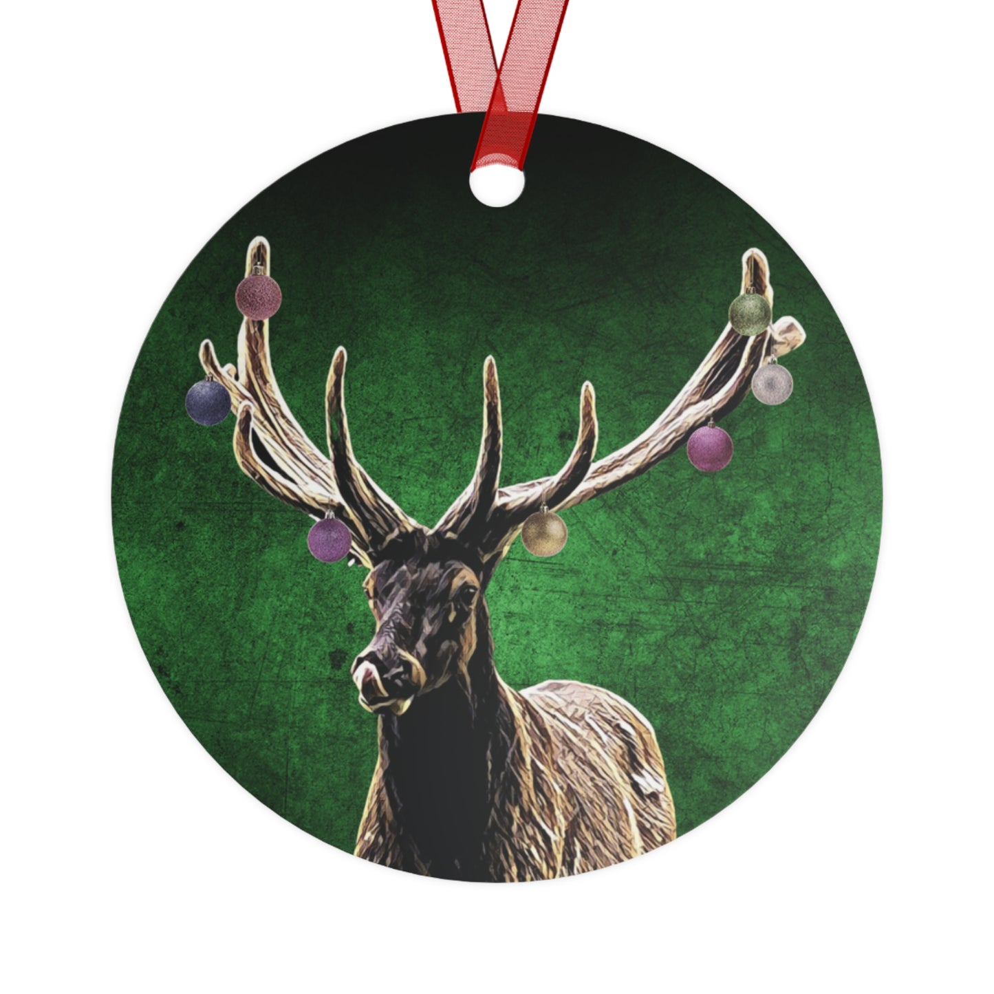 Holiday Elk with Holiday Balls Metal Ornaments