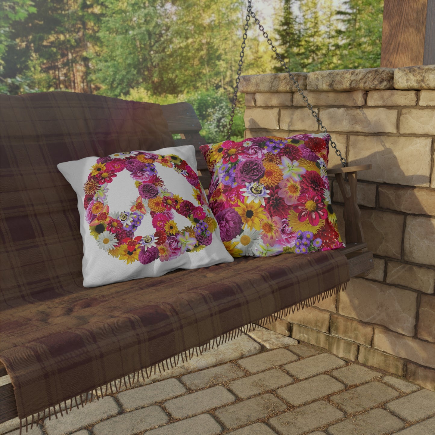 Peace-Full Flowers Outdoor Pillows