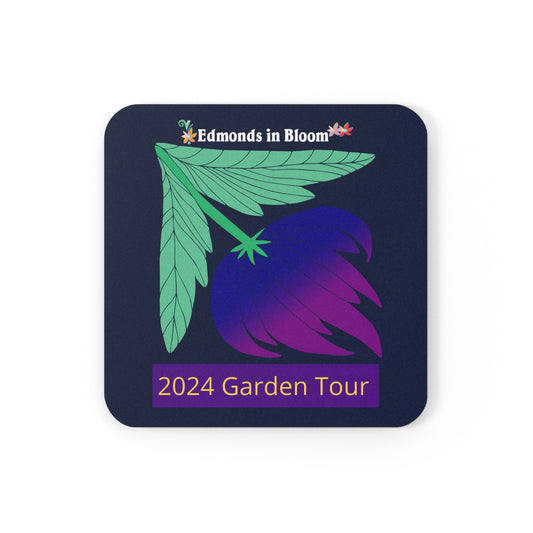 Edmonds in Bloom 2024 Garden Tour Cork Back Coaster (Purplish Flower)