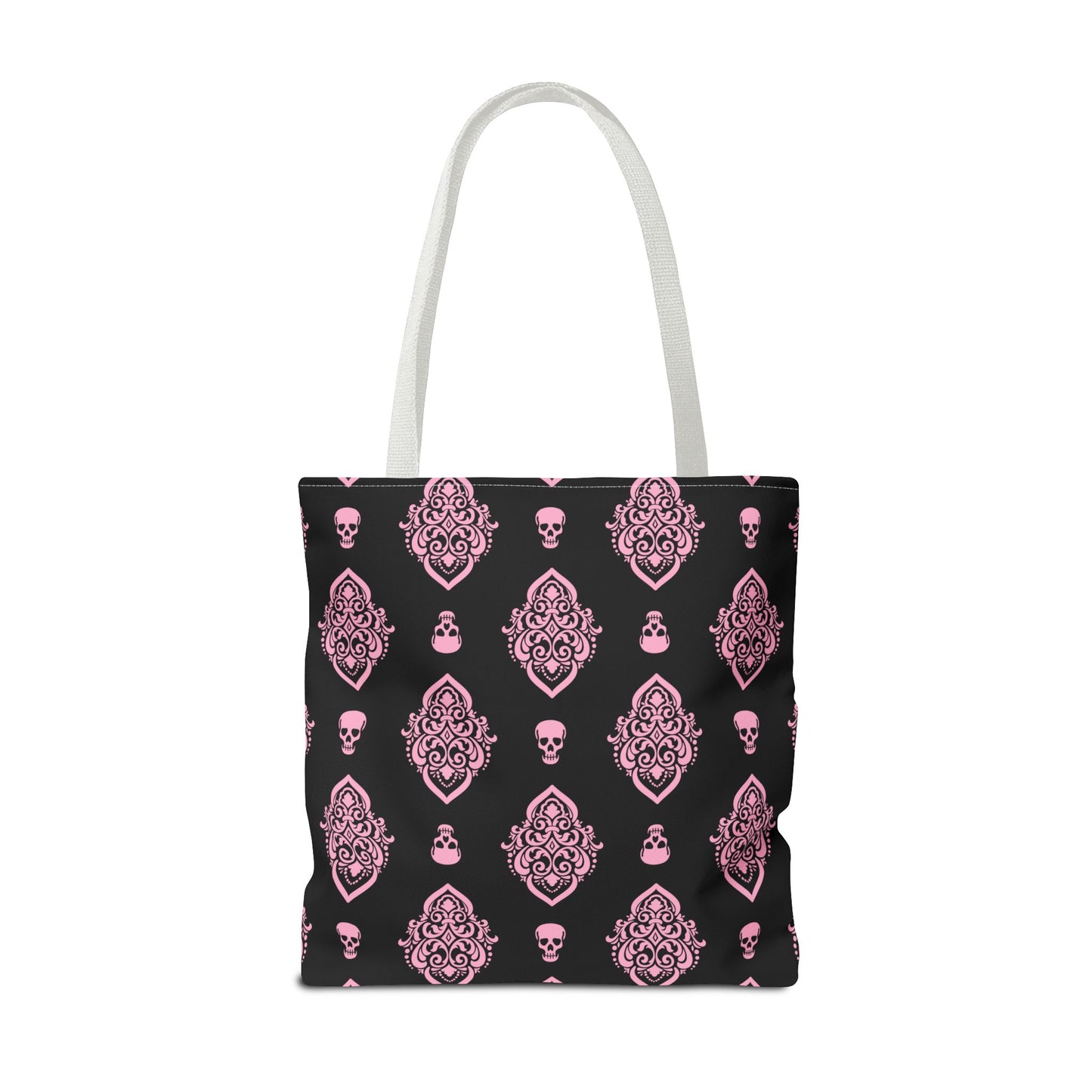 PInk and Black Skull Damask Tote Bag