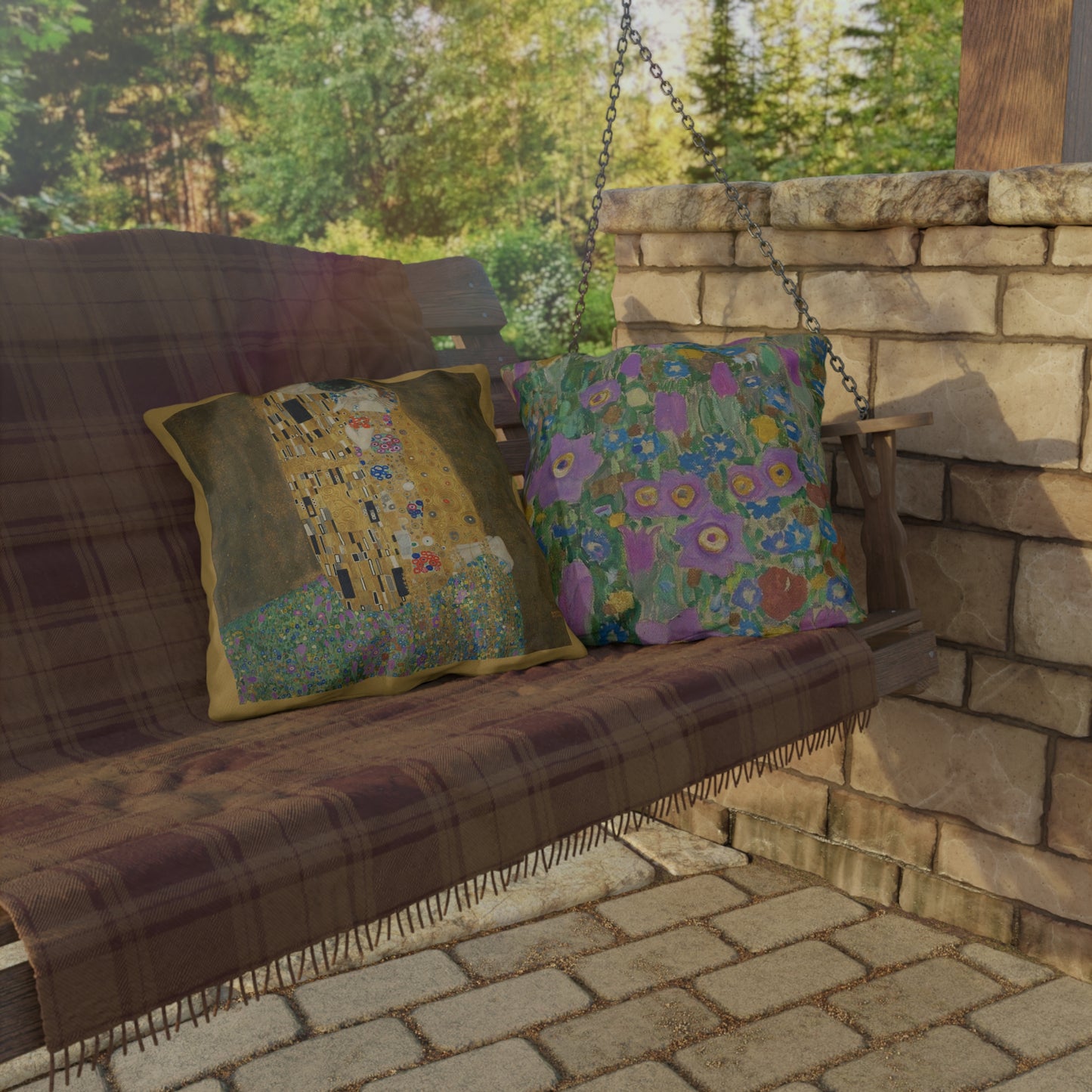 Klimt Kiss Outdoor Pillows