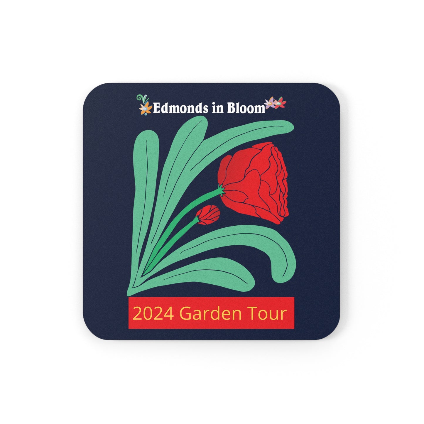 Edmonds in Bloom 2024 Garden Tour Cork Back Coaster (Red Roses)